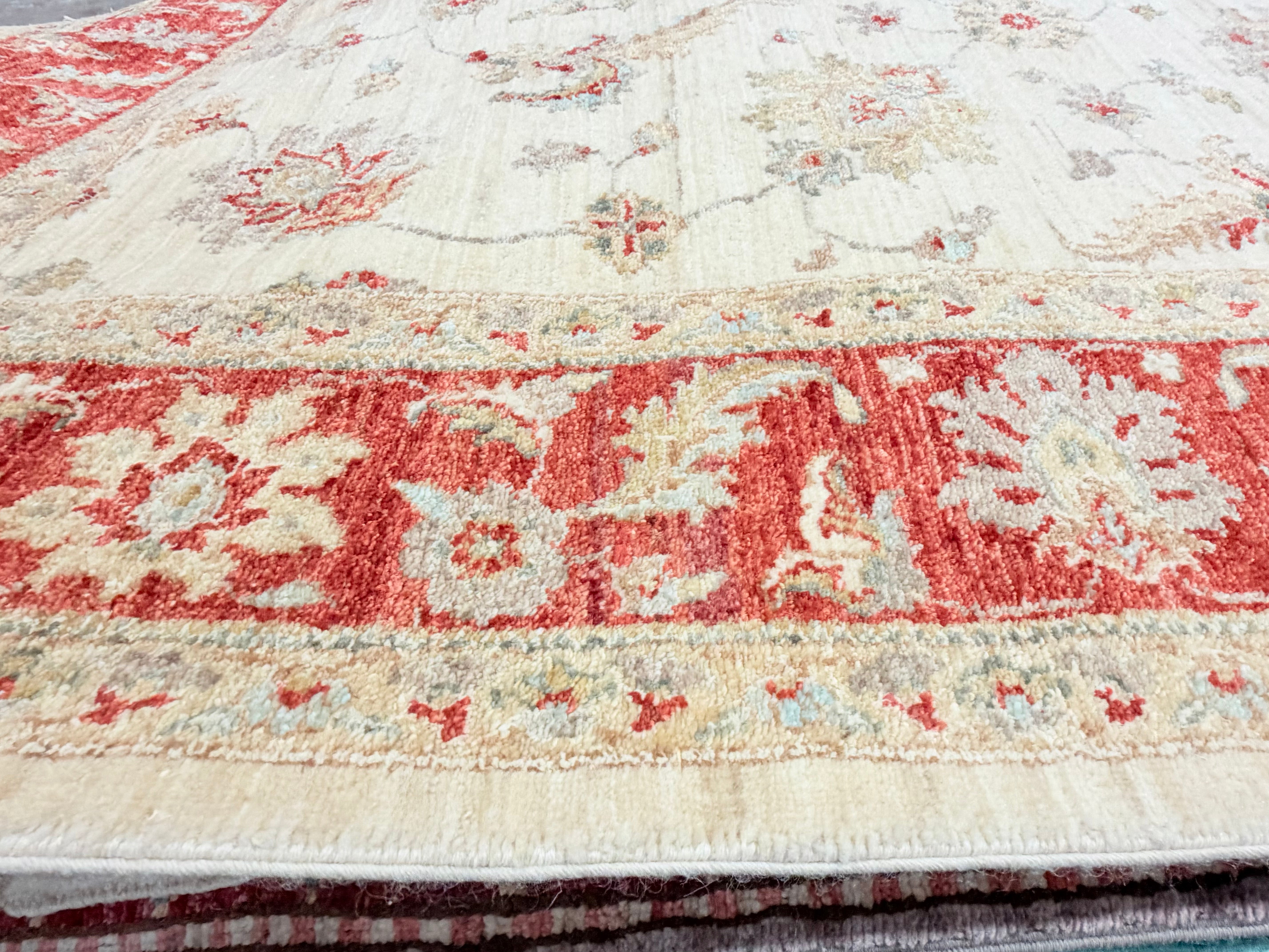 Alison Tatlock 5.7x8.1 Afghani Oushak Red and Ivory Rug