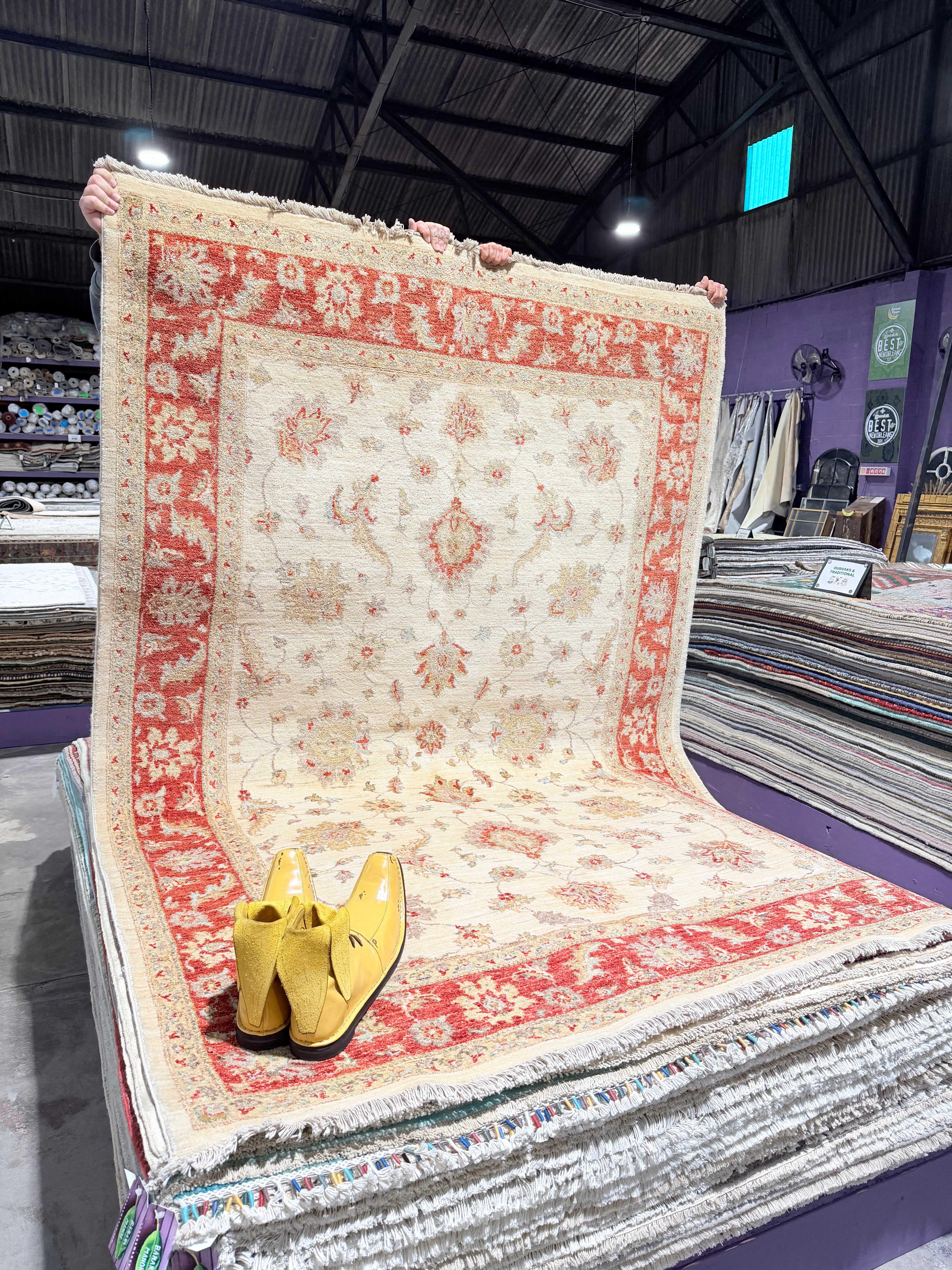 Alison Tatlock 5.7x8.1 Afghani Oushak Red and Ivory Rug