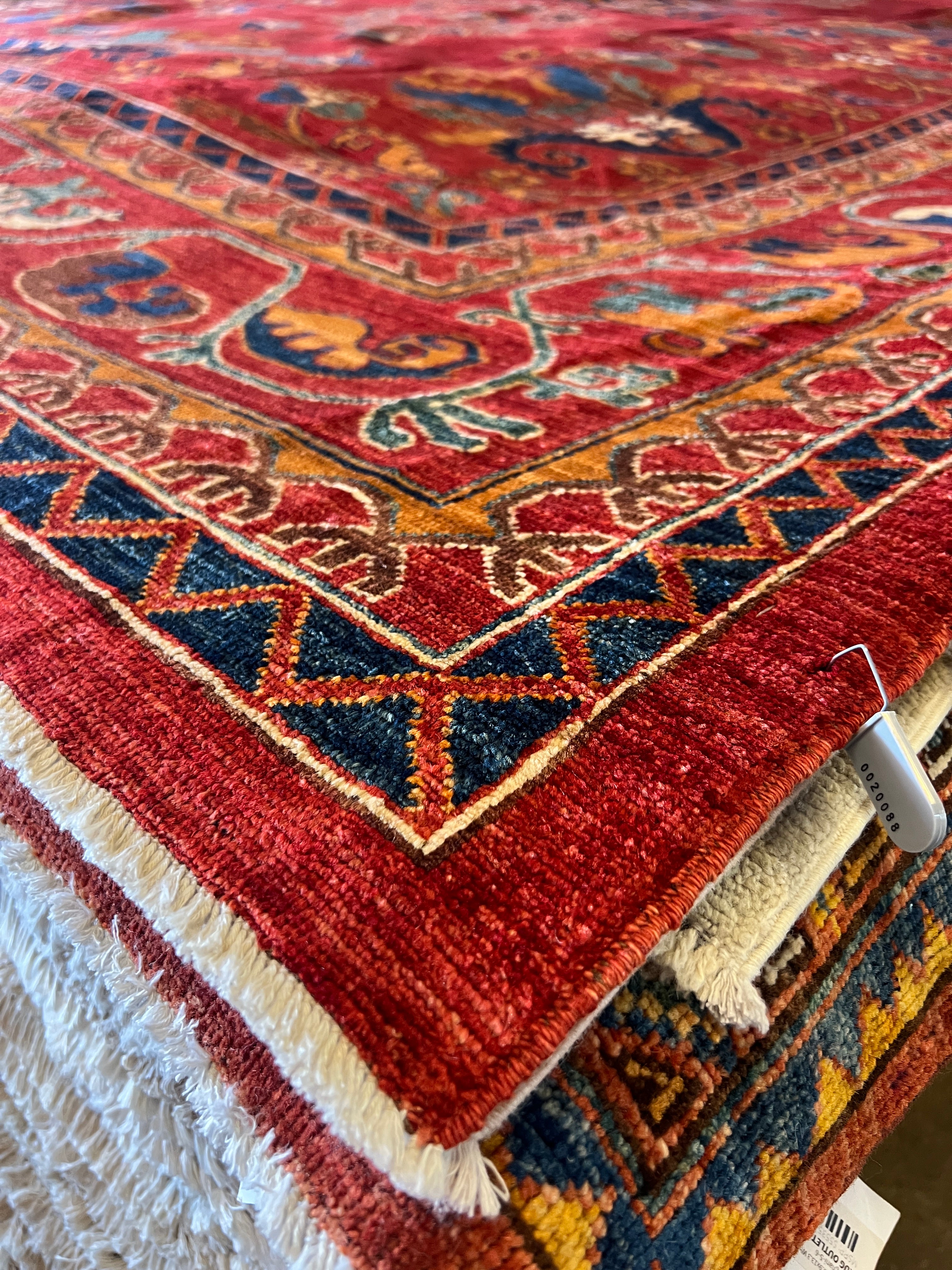 Lettie Mae 10.3x13.10 Red and Blue Hand-Knotted Nomadic Caucasian Humna Wool Rug