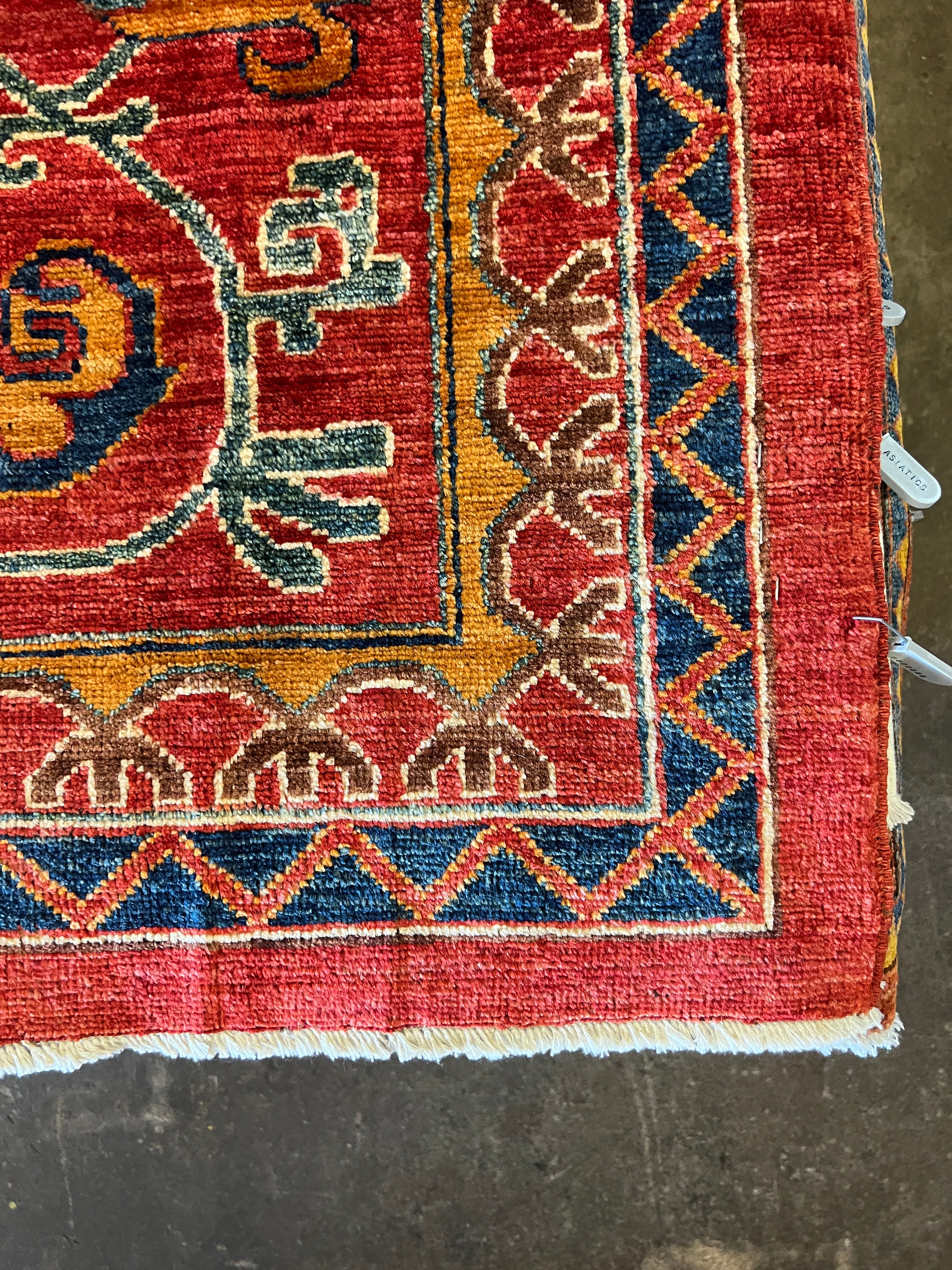 Lettie Mae 10.3x13.10 Red and Blue Hand-Knotted Nomadic Caucasian Humna Wool Rug