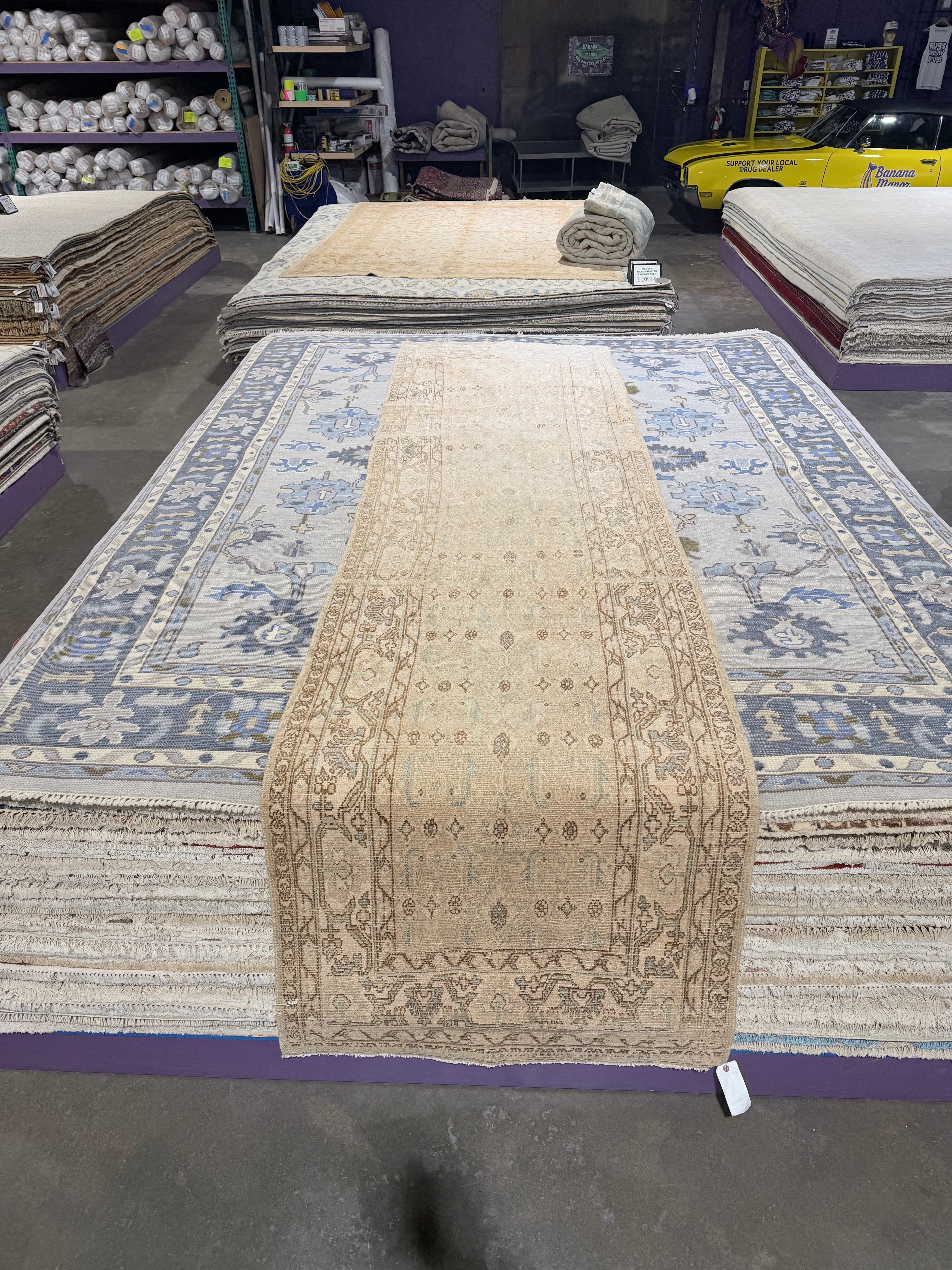 Paige Huston 3.5x13 Vintage Turkish Green and Brown Runner