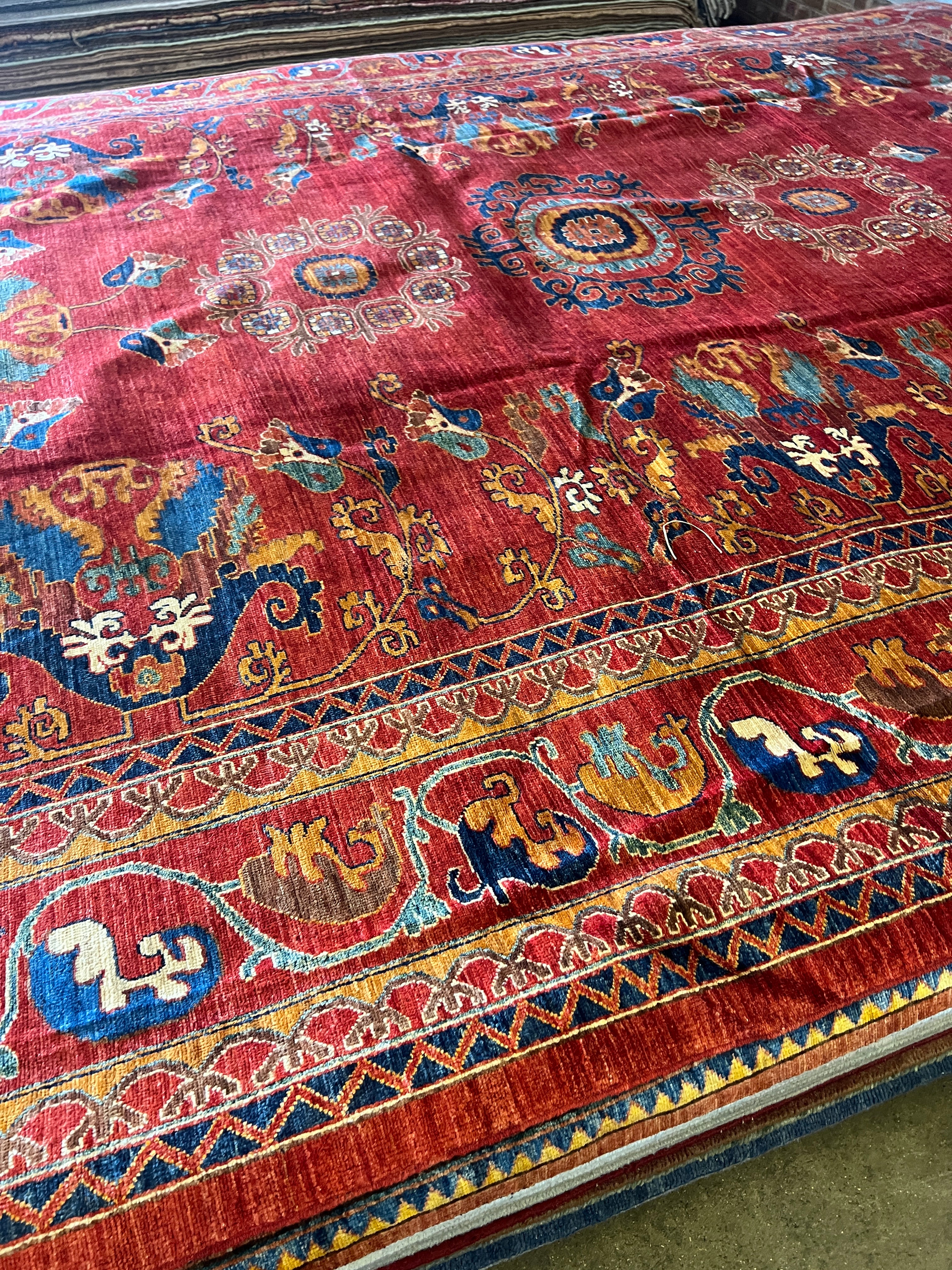 Lettie Mae 10.3x13.10 Red and Blue Hand-Knotted Nomadic Caucasian Humna Wool Rug