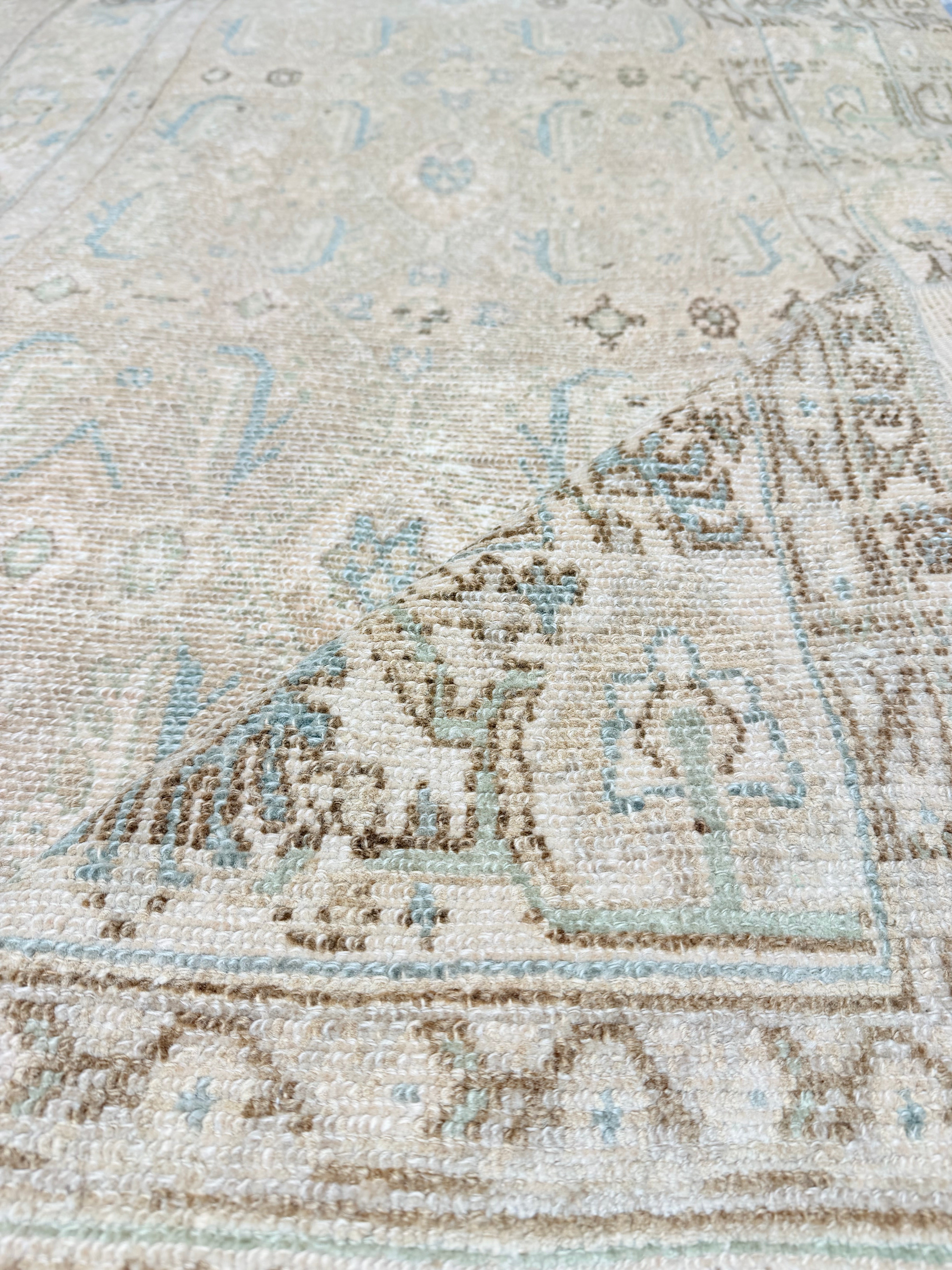 Paige Huston 3.5x13 Vintage Turkish Green and Brown Runner