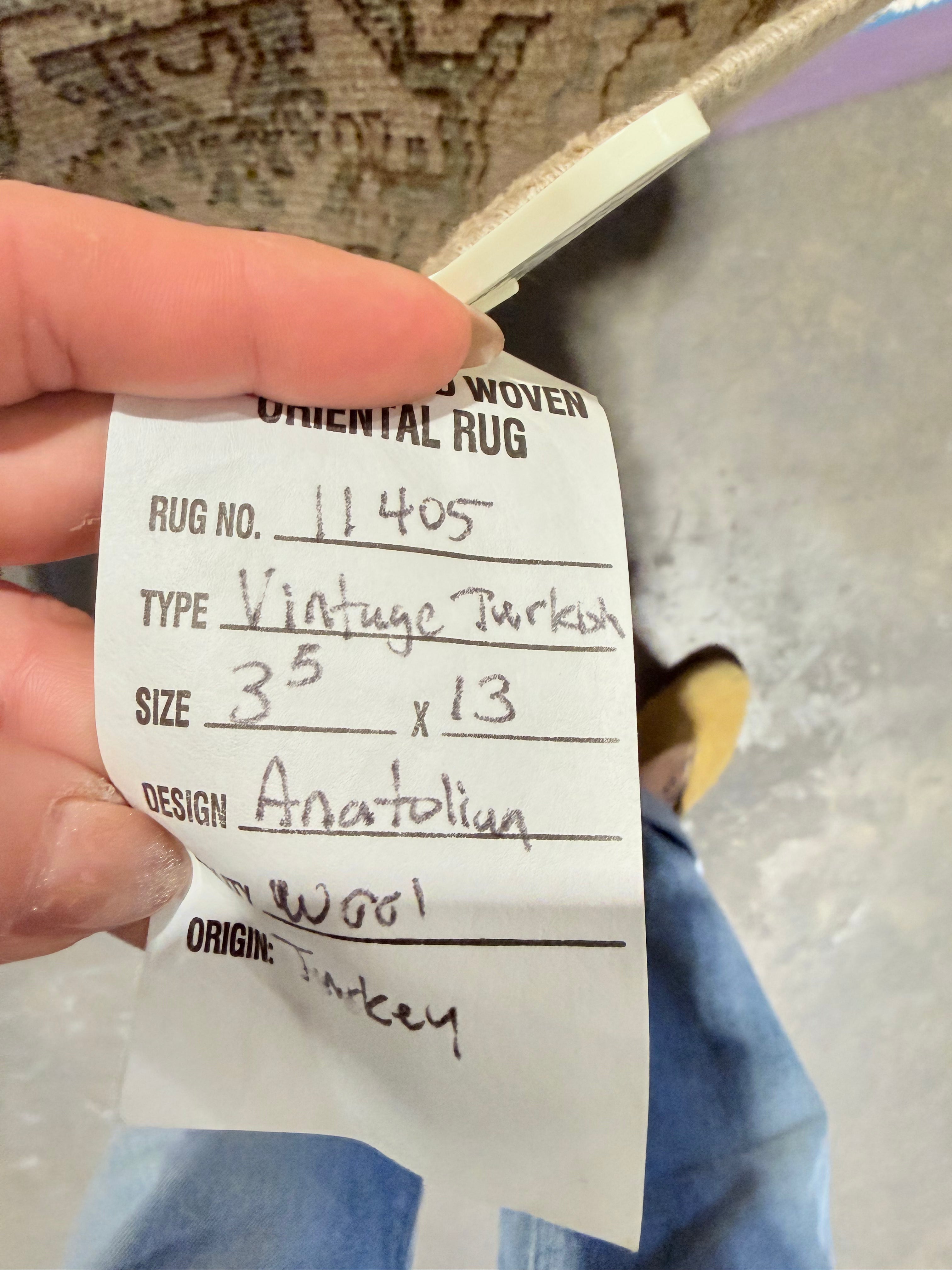 Paige Huston 3.5x13 Vintage Turkish Green and Brown Runner