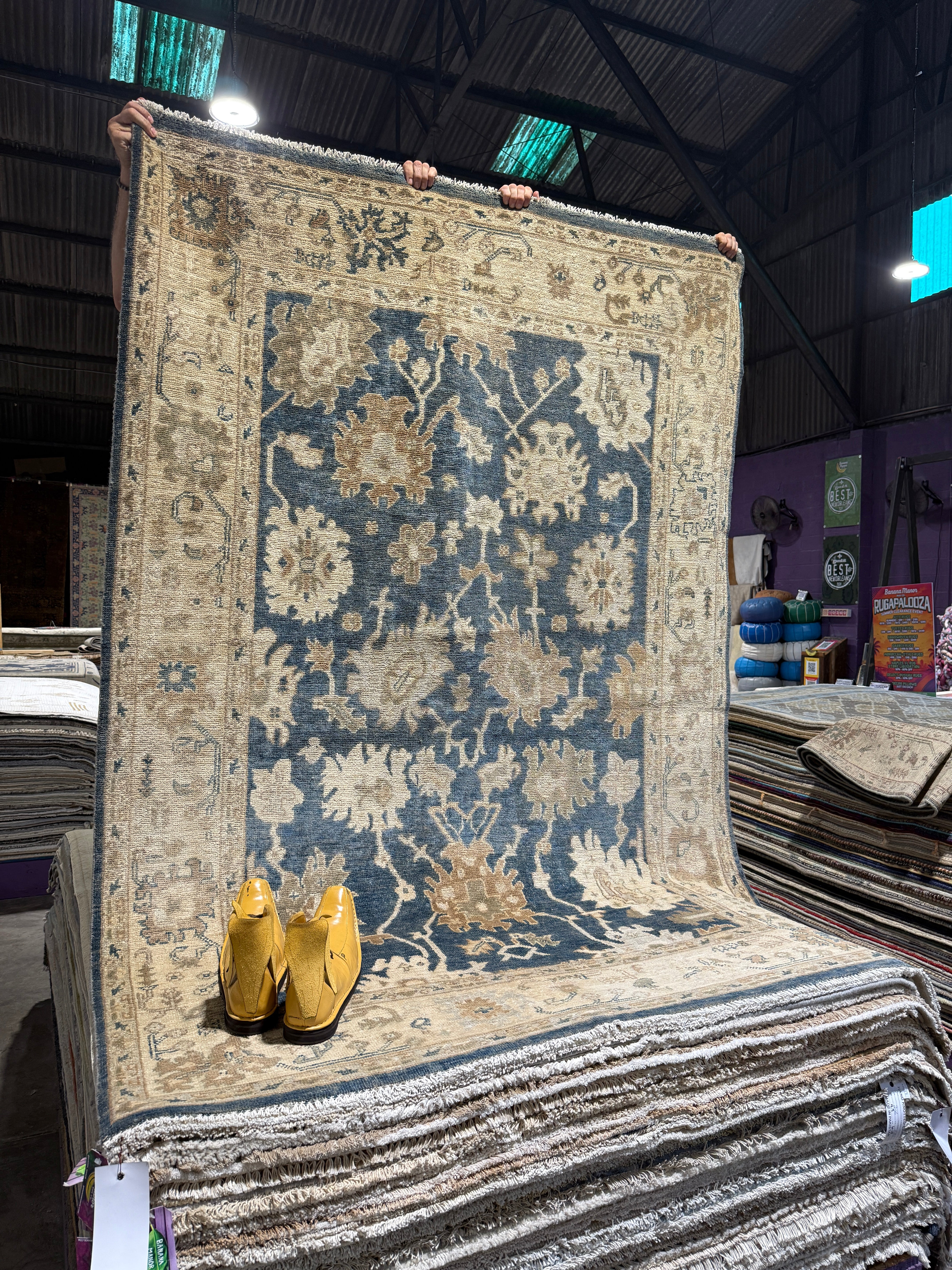 Kristen Antaya 5.2x7.6 Blue Whitewashed Hand-Knotted Oushak