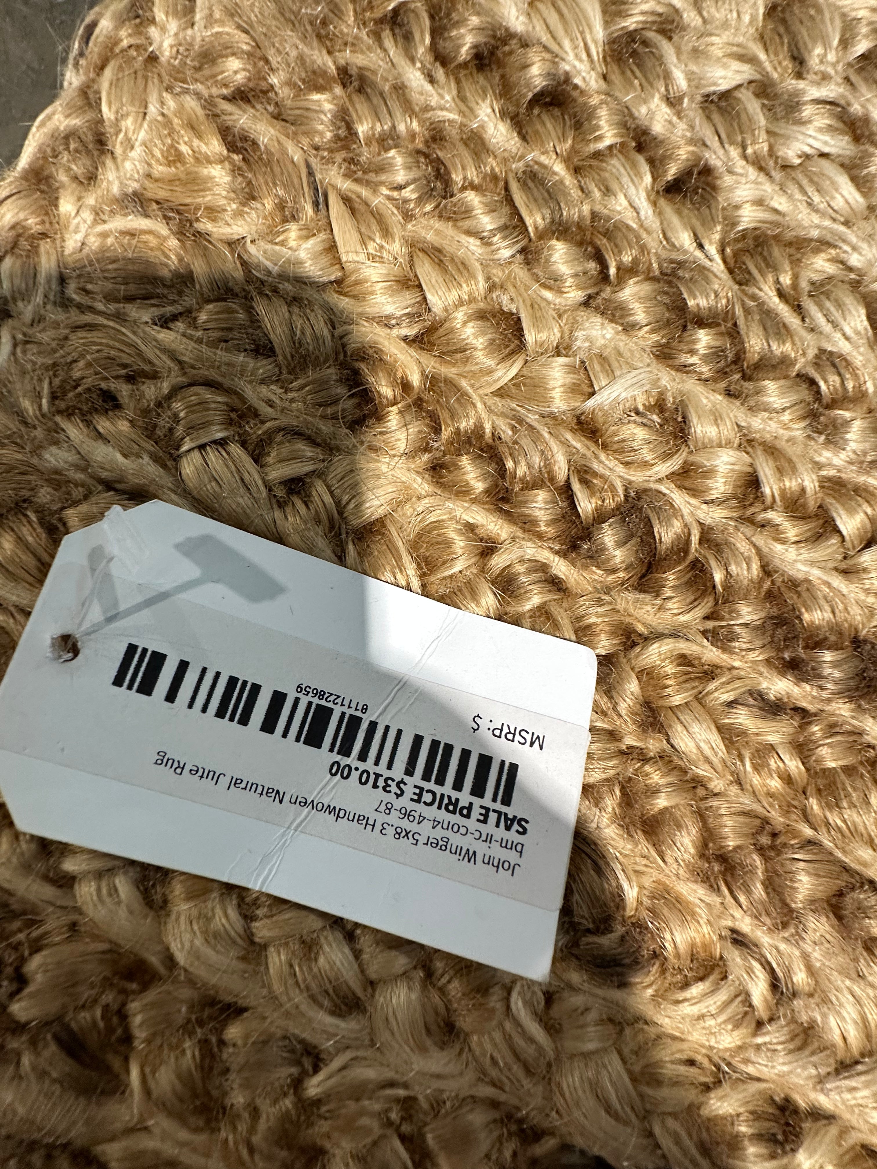 John Winger 5x8.3 Handwoven Natural Jute Rug