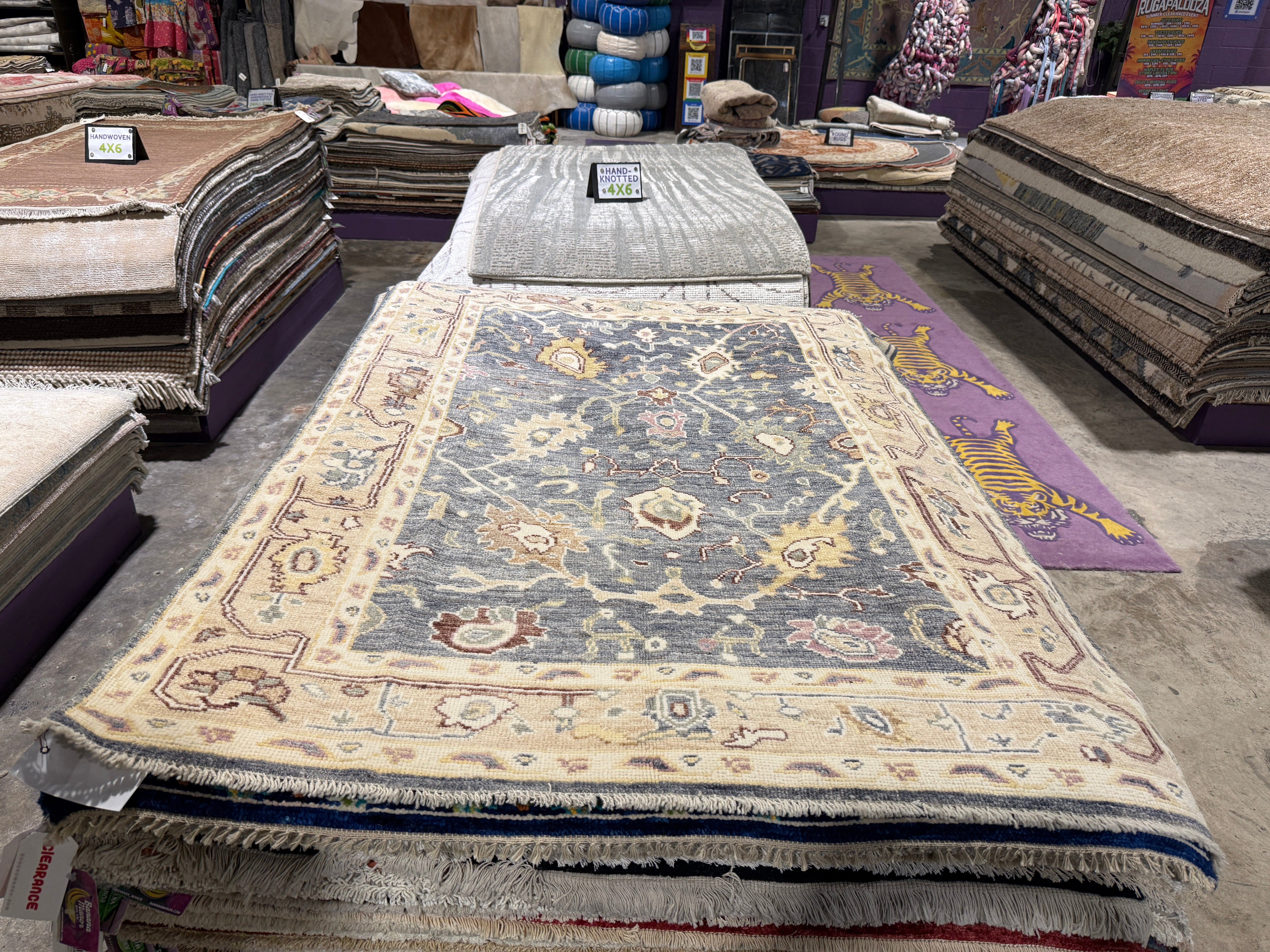 Miranda Booth 4.3x6 Blue Whitewashed Hand-Knotted Oushak
