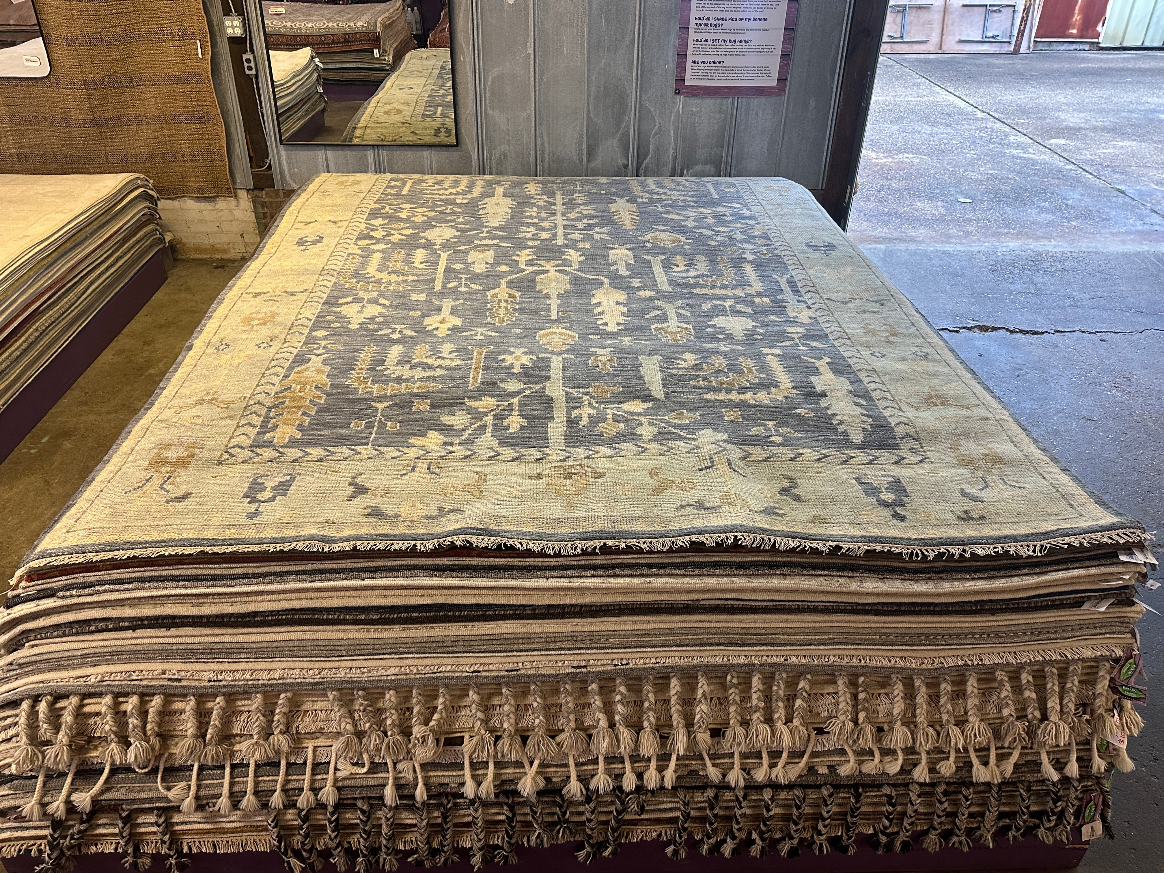 Beauregard Houston-Montgomery 9x12 Blue and Tan Hand-Knotted Oushak Rug
