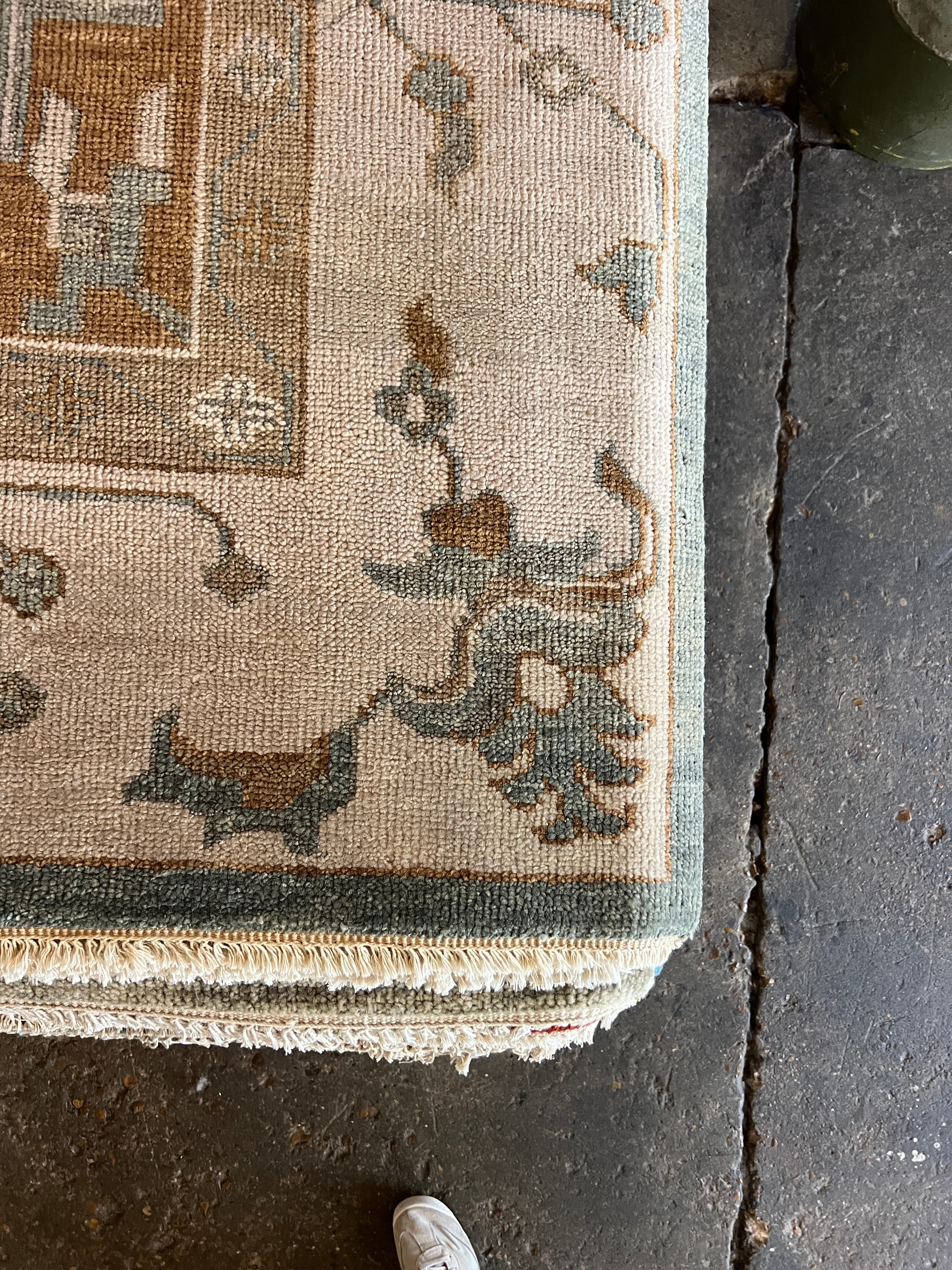 Angourie Rice 8.3X10 Hand-Knotted Oushak Rug Blue and Beige