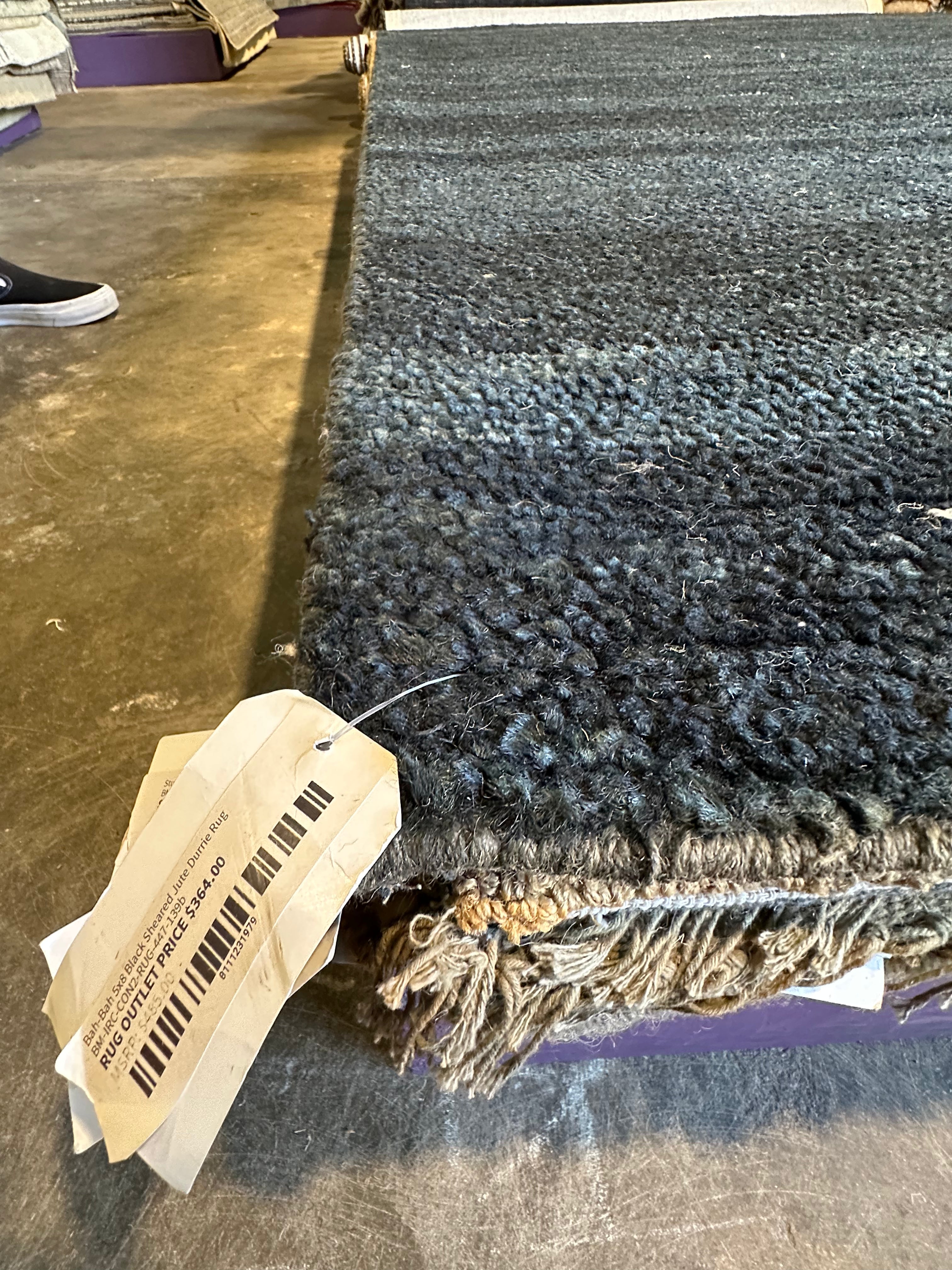 Bah-Bah 5x8 Black Sheared Jute Durrie Rug