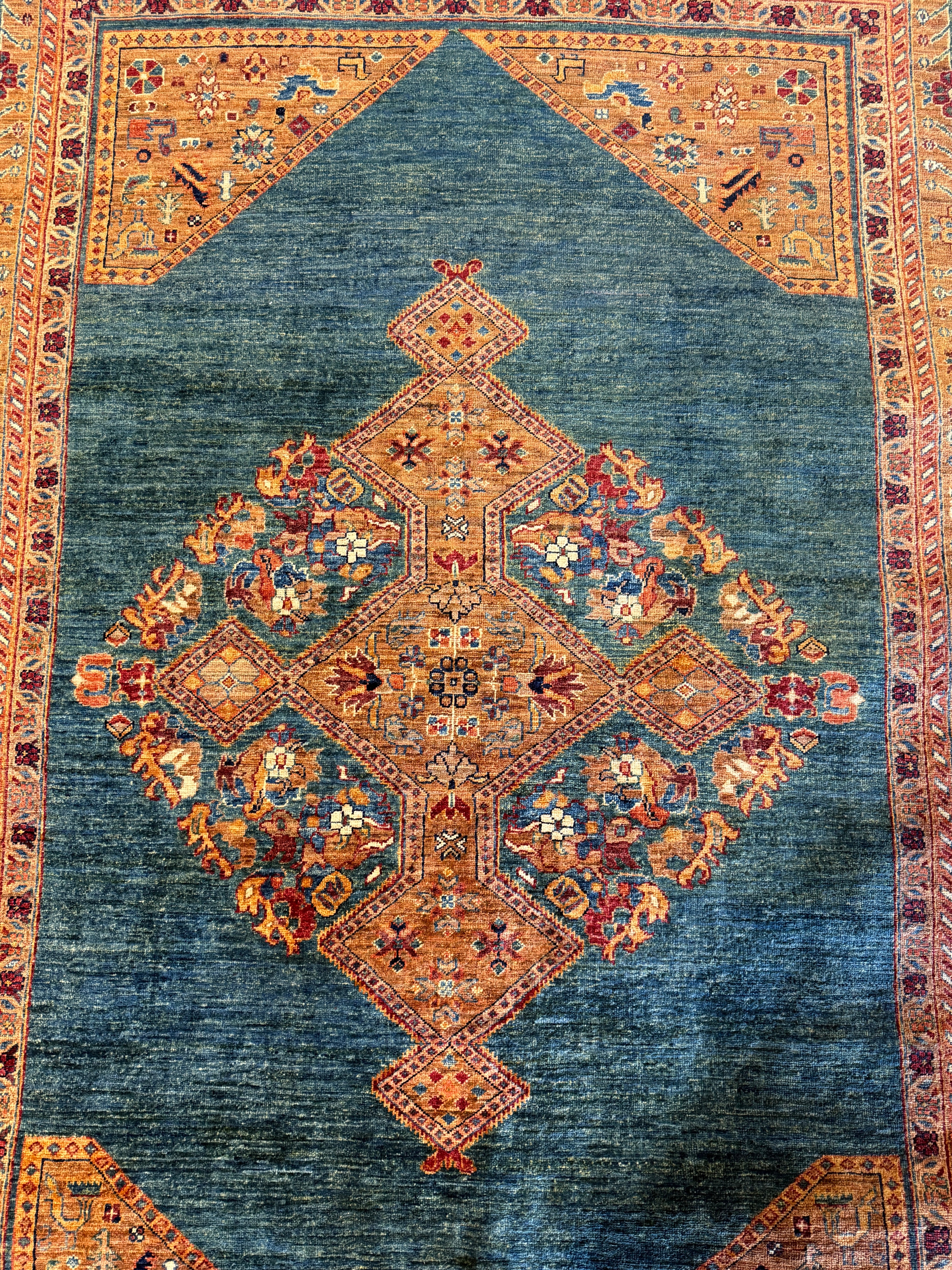 Ellen Barkin 6.8x9.8 Orange and Blue Afghani Heriz Rug