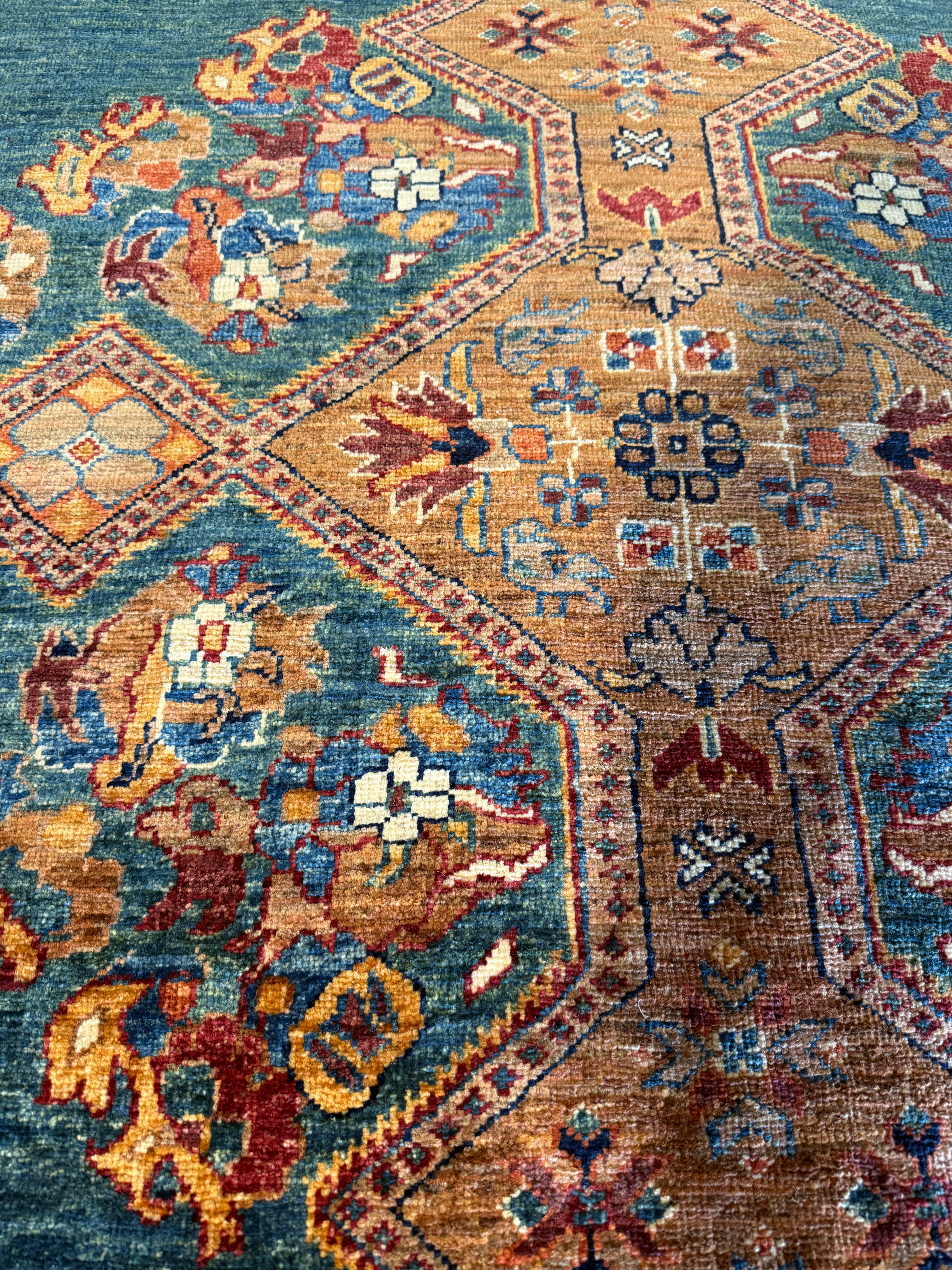 Ellen Barkin 6.8x9.8 Orange and Blue Afghani Heriz Rug