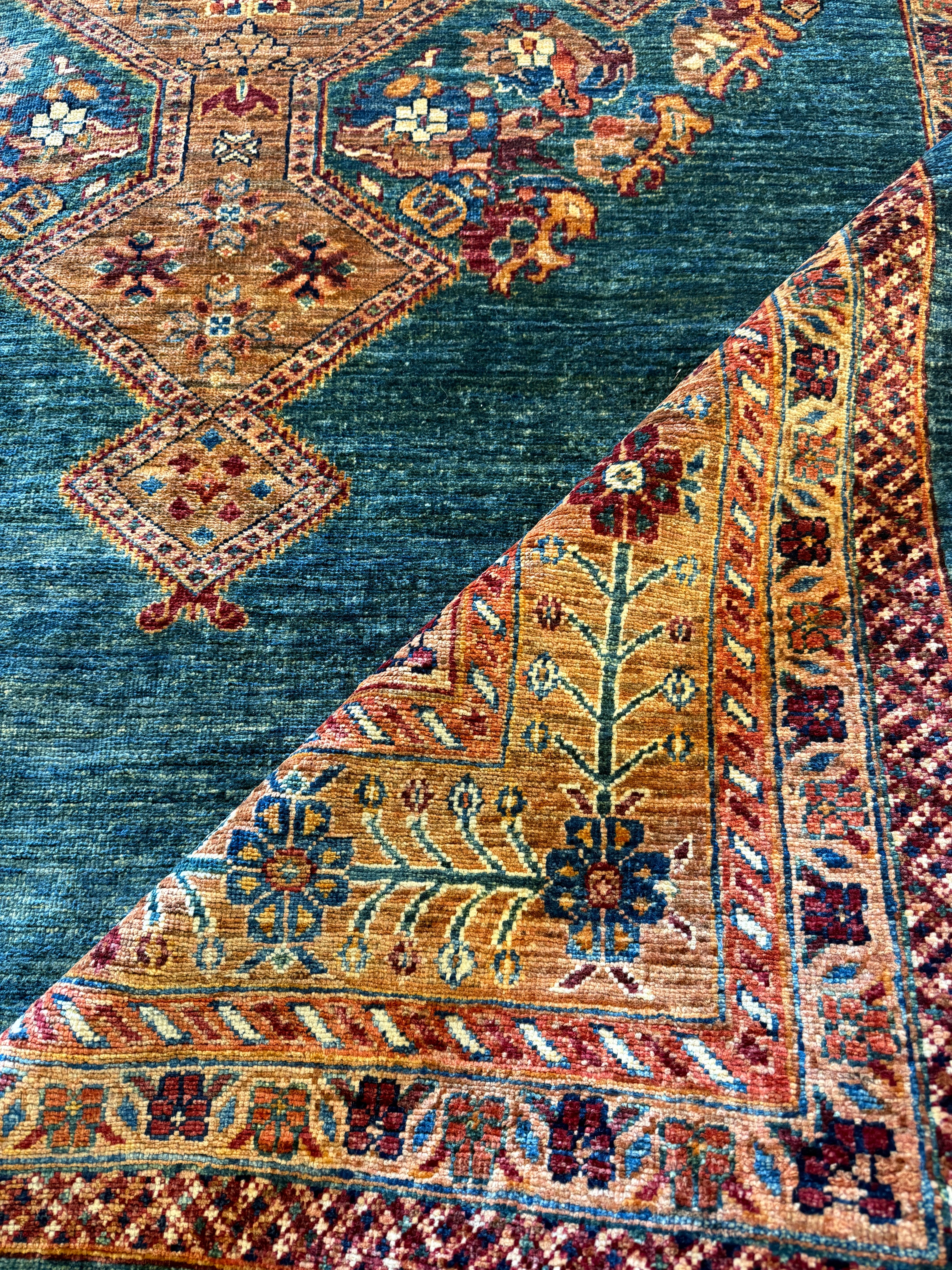 Ellen Barkin 6.8x9.8 Orange and Blue Afghani Heriz Rug