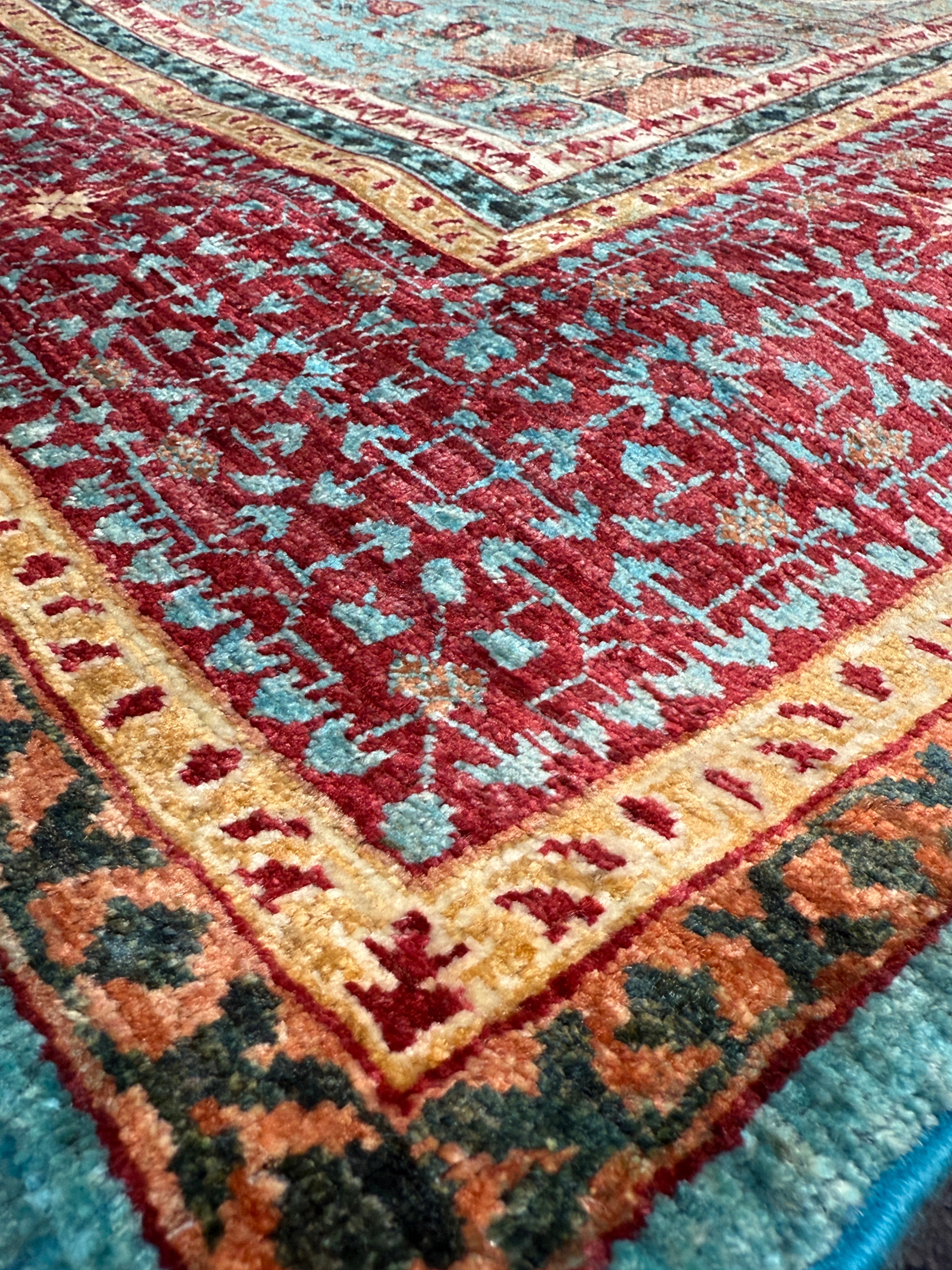 Leilaa 5.3x6.9 Blue and Red Afghani Mamluk Rug