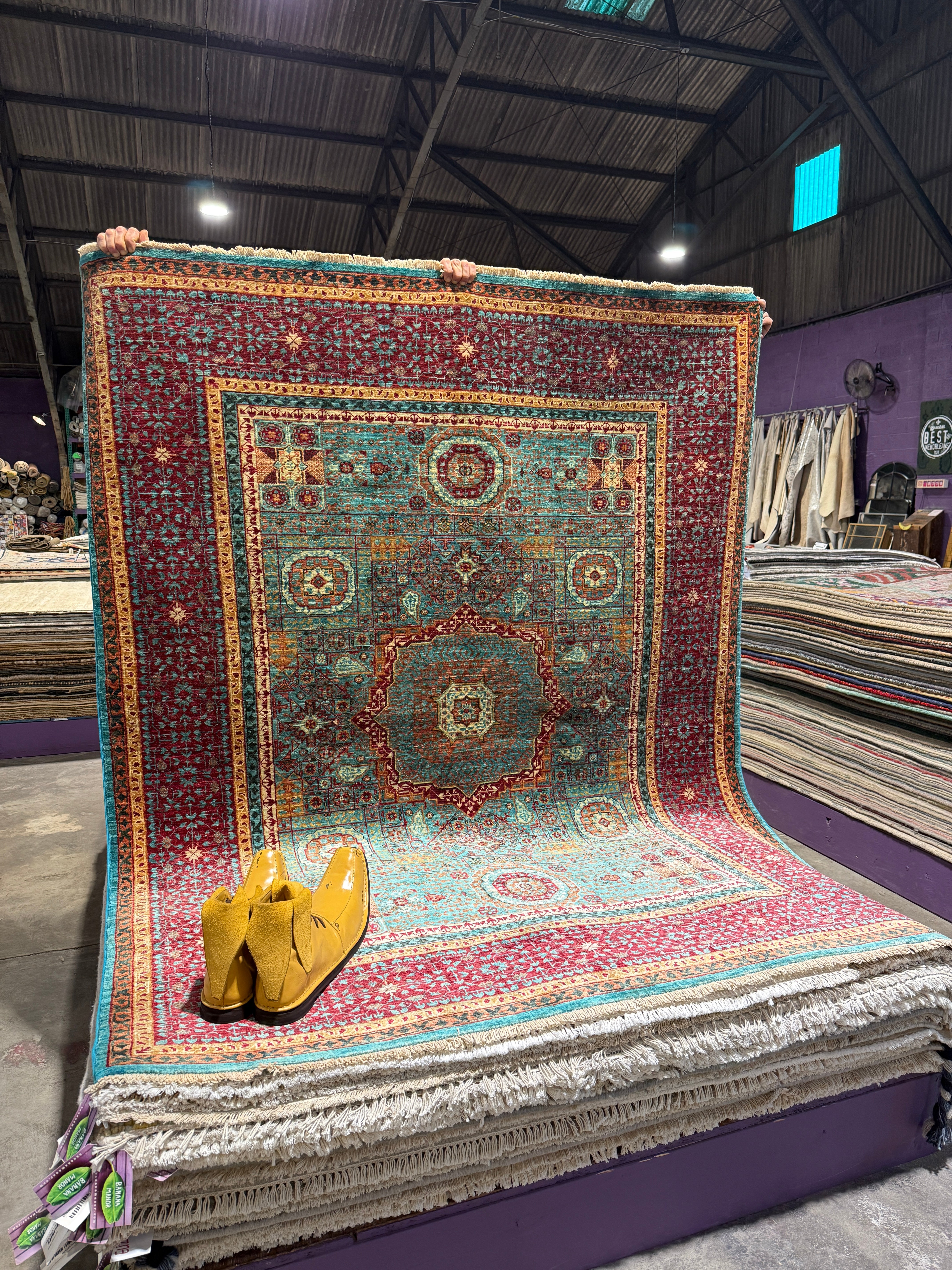 Leilaa 5.3x6.9 Blue and Red Afghani Mamluk Rug