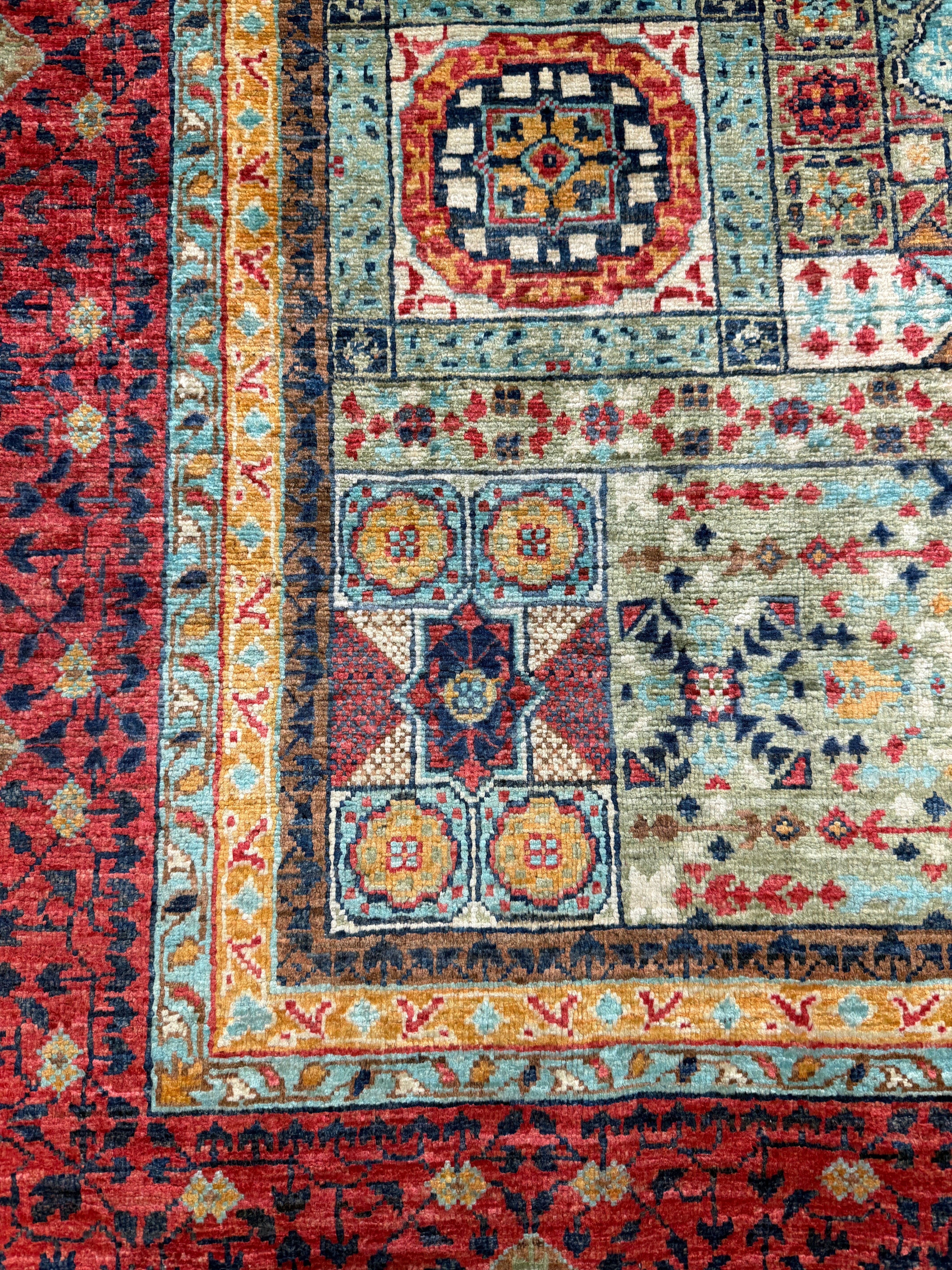 Leila George 5.1x6.8 Green and Red Afghani Sultani Rug
