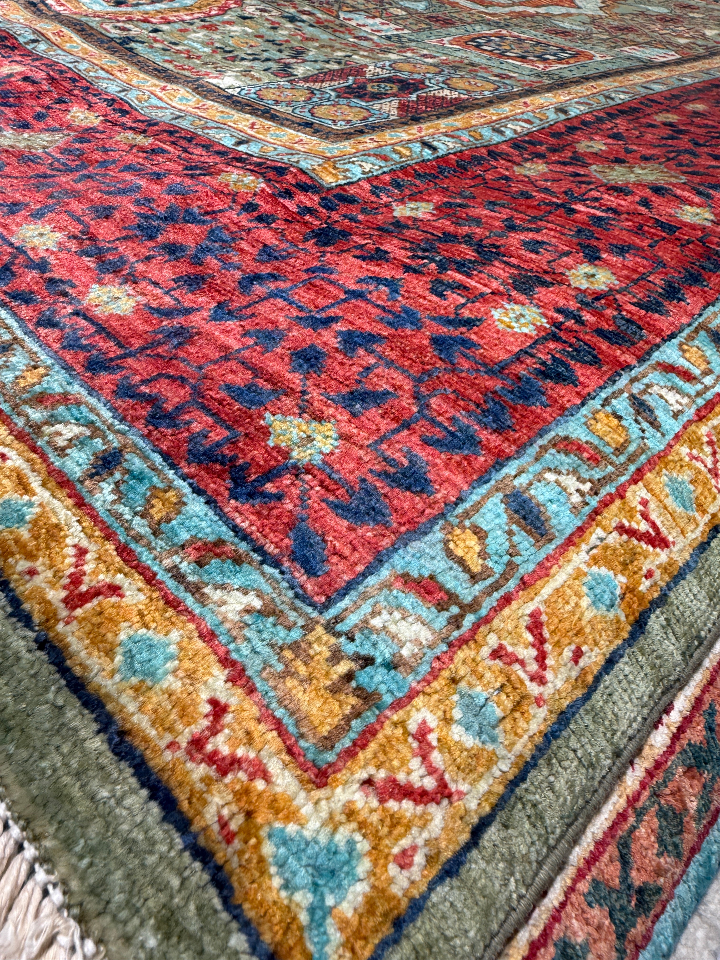 Leila George 5.1x6.8 Green and Red Afghani Sultani Rug