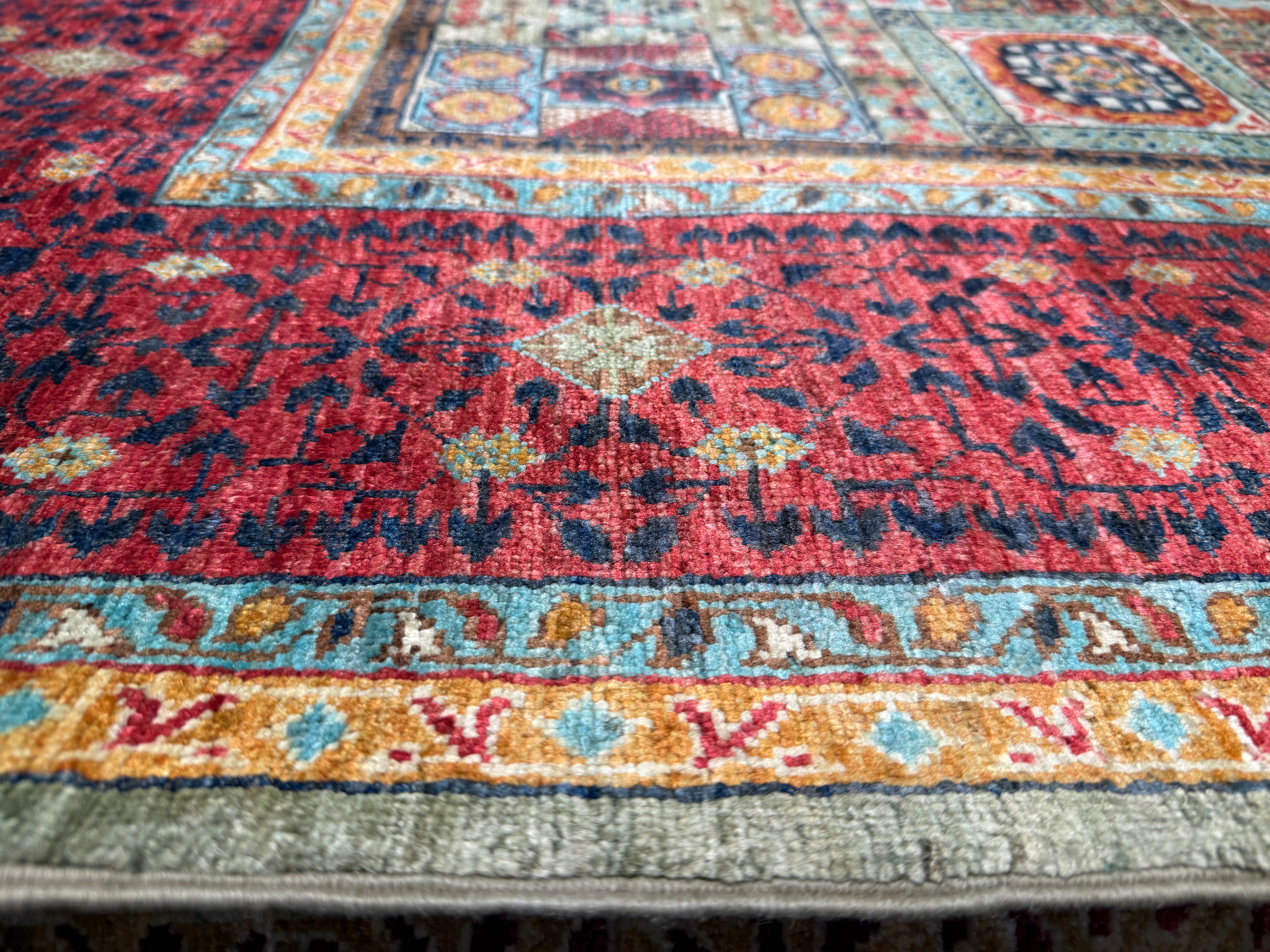 Leila George 5.1x6.8 Green and Red Afghani Sultani Rug