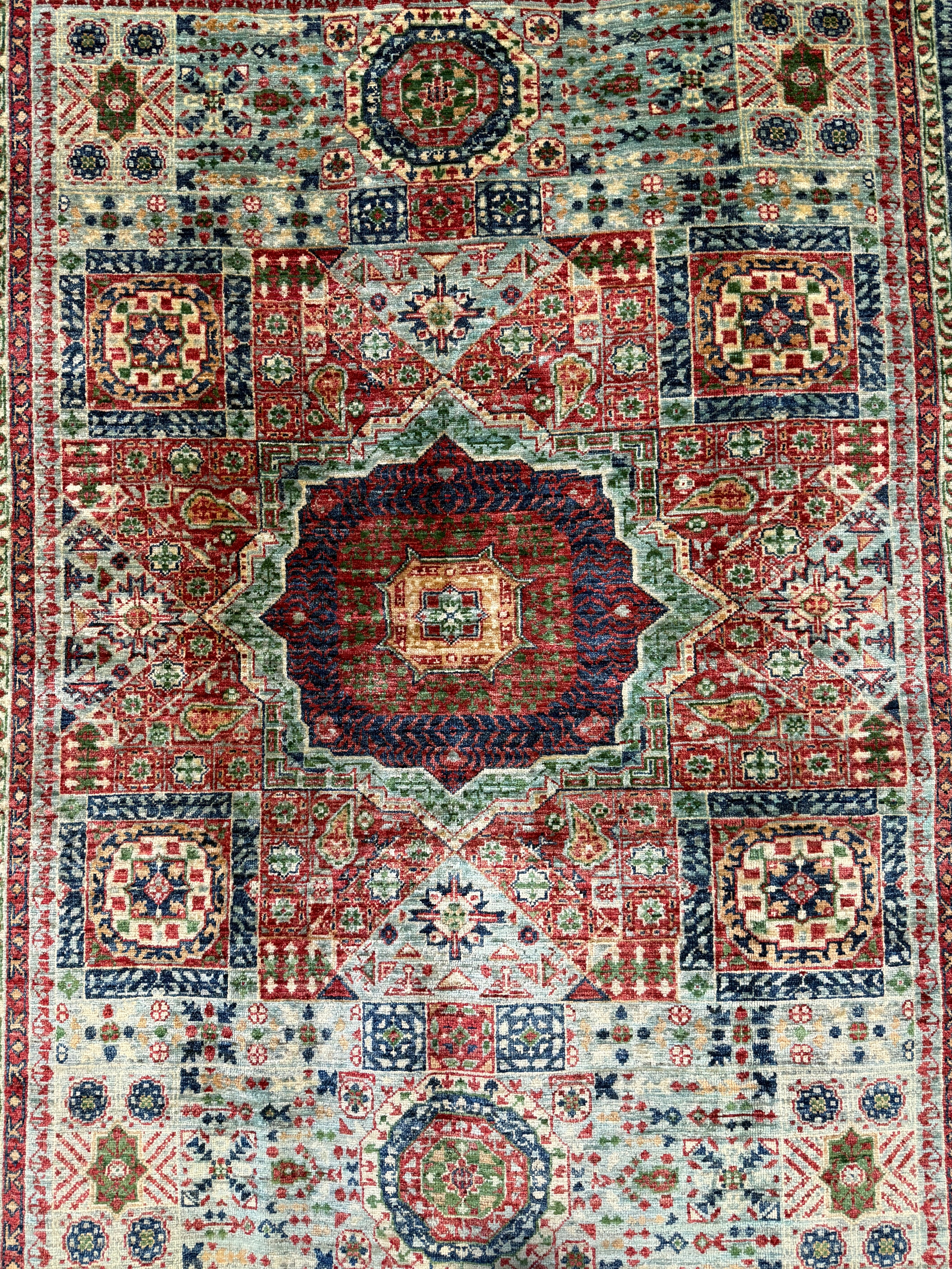 Alyvia Alyn Lind 5.2x6.8 Blue and Red Afghani Mamluk Rug