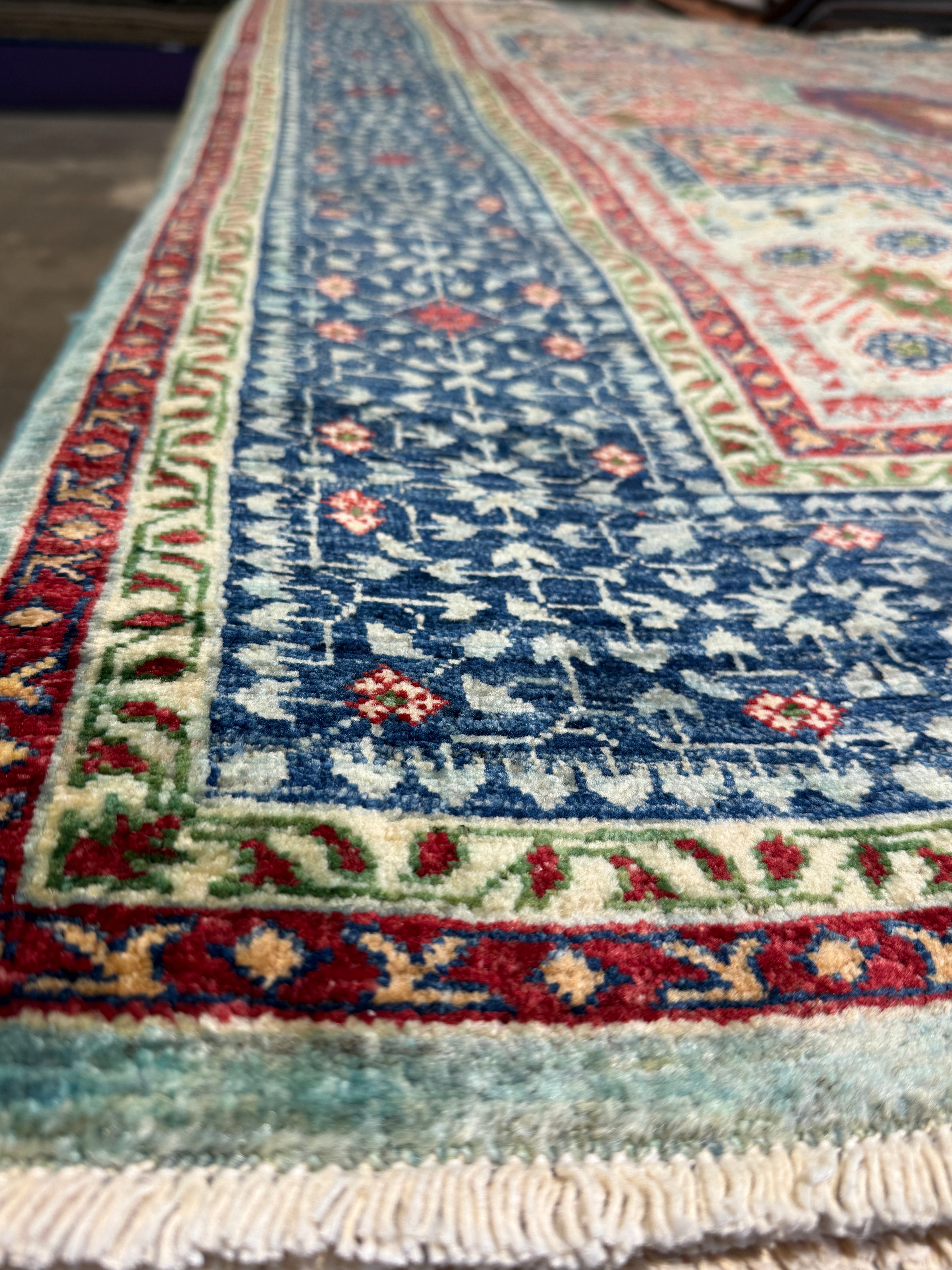 Alyvia Alyn Lind 5.2x6.8 Blue and Red Afghani Mamluk Rug