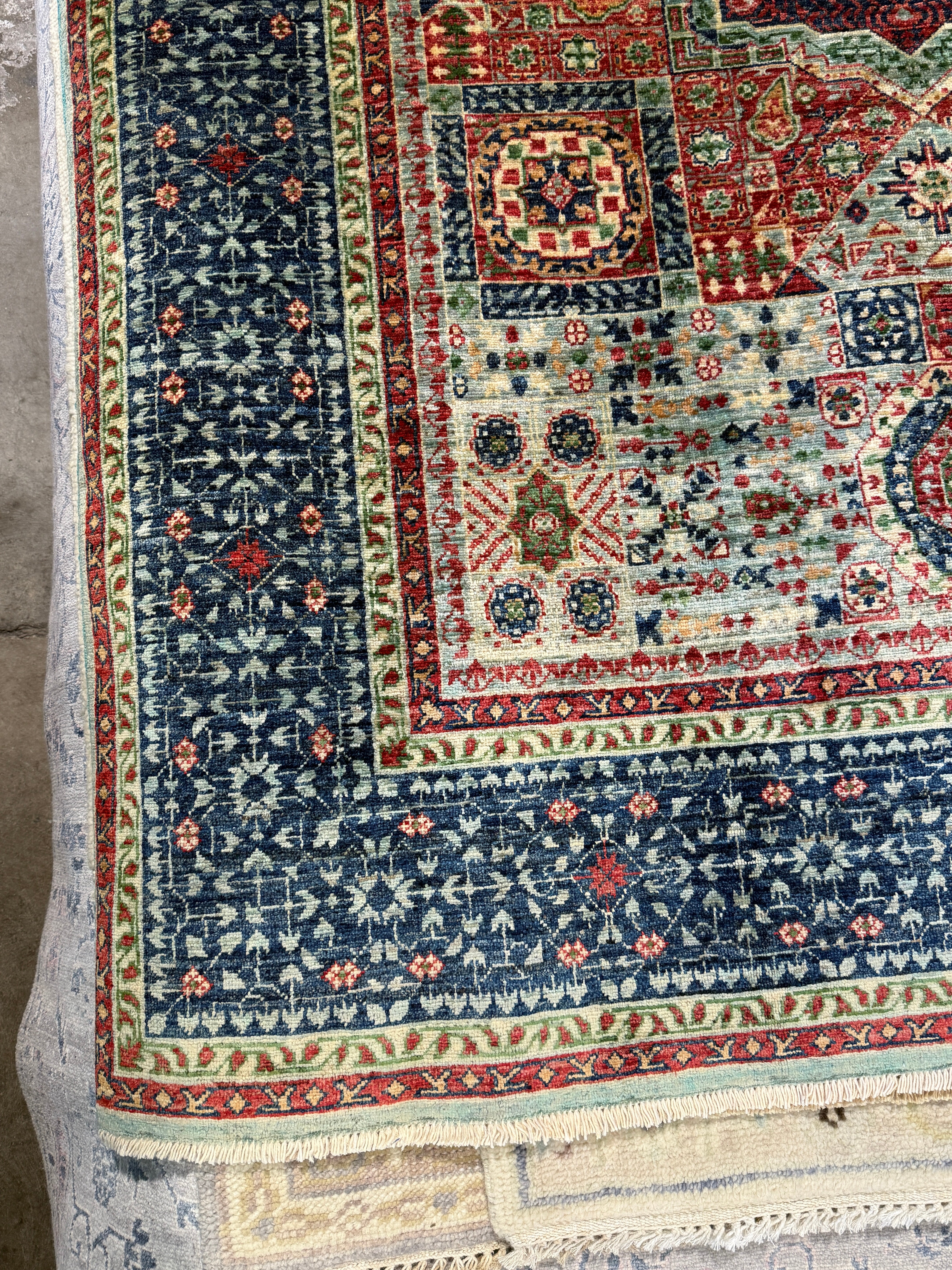 Alyvia Alyn Lind 5.2x6.8 Blue and Red Afghani Mamluk Rug