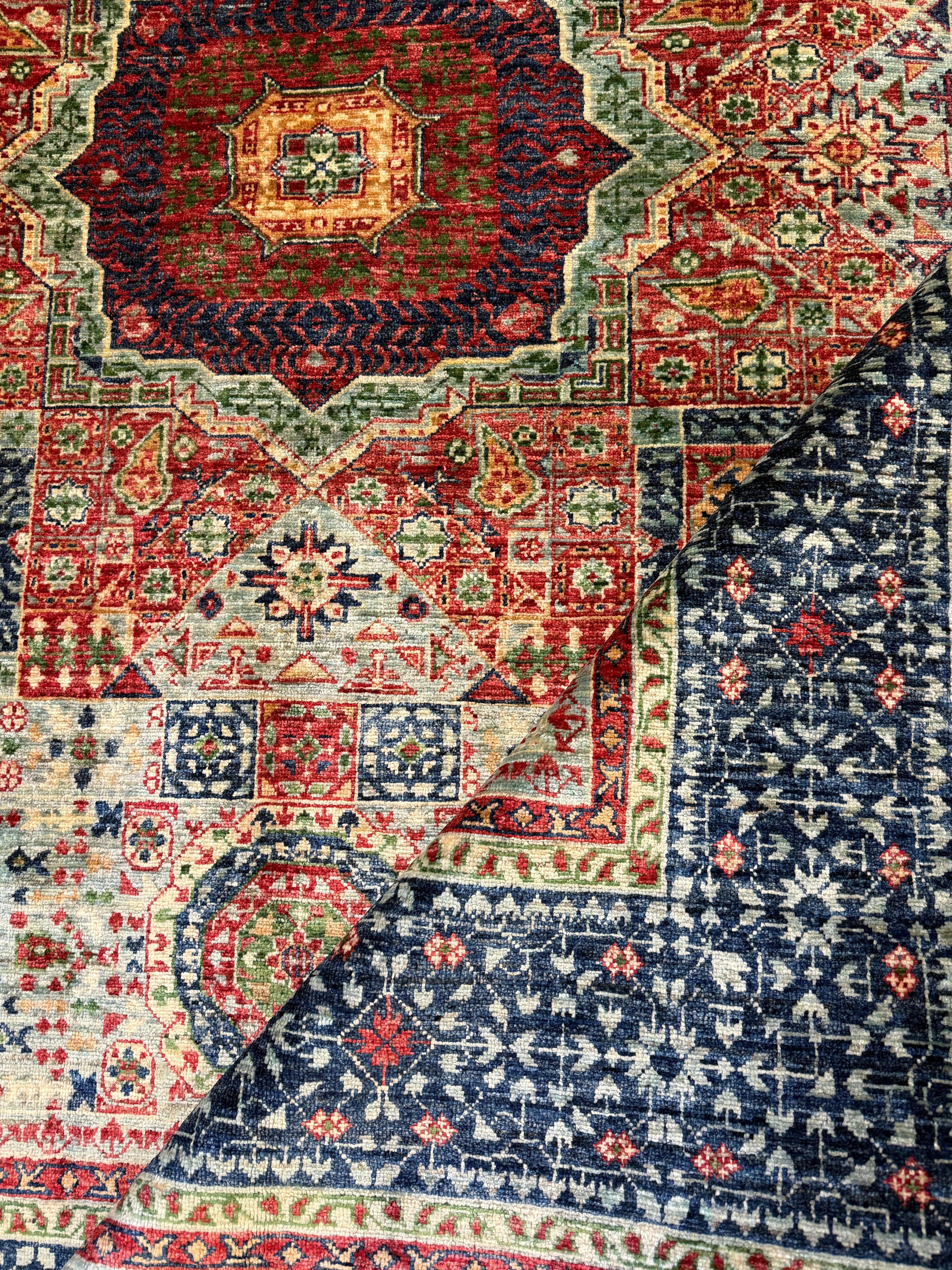 Alyvia Alyn Lind 5.2x6.8 Blue and Red Afghani Mamluk Rug