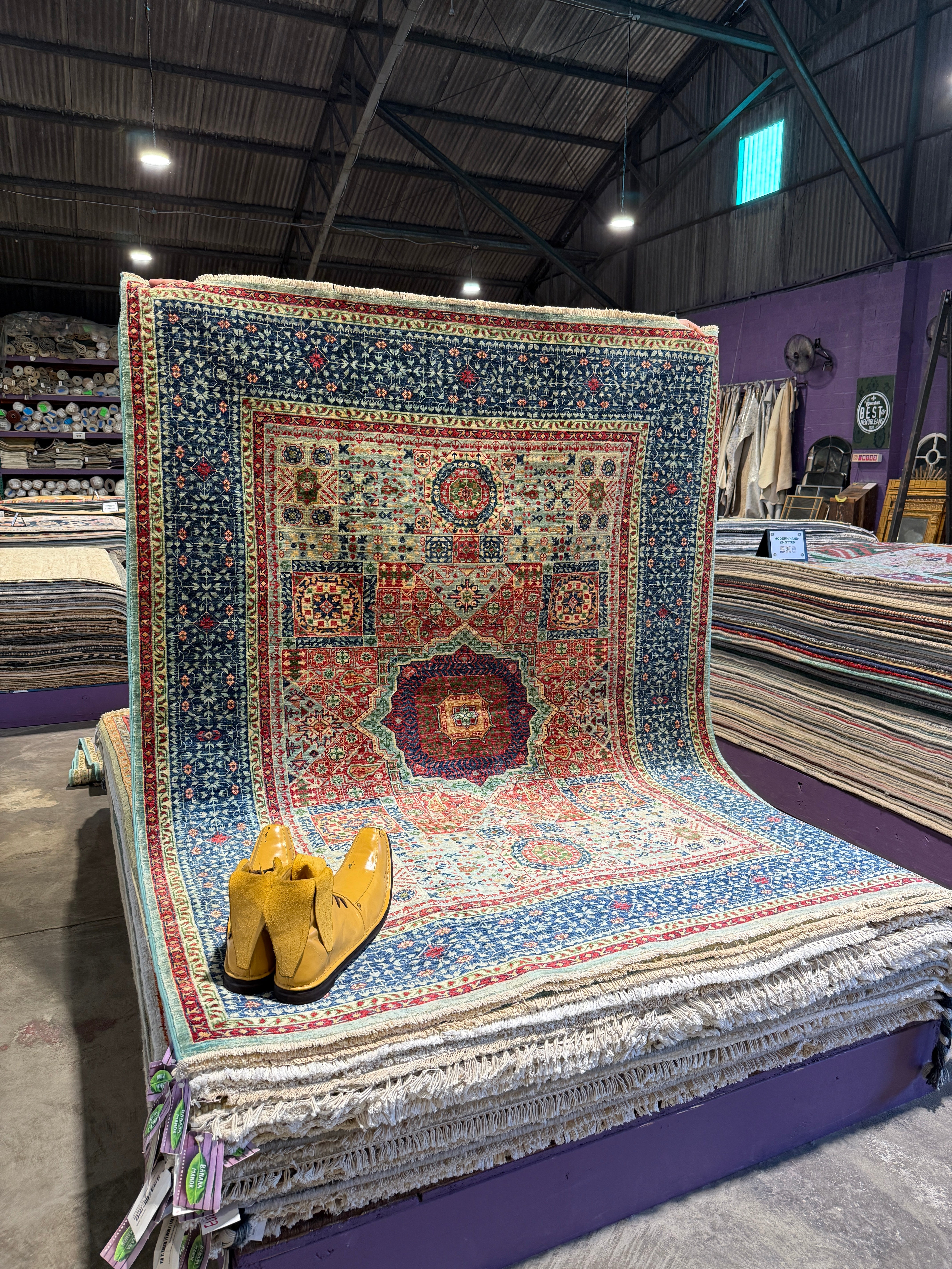 Alyvia Alyn Lind 5.2x6.8 Blue and Red Afghani Mamluk Rug