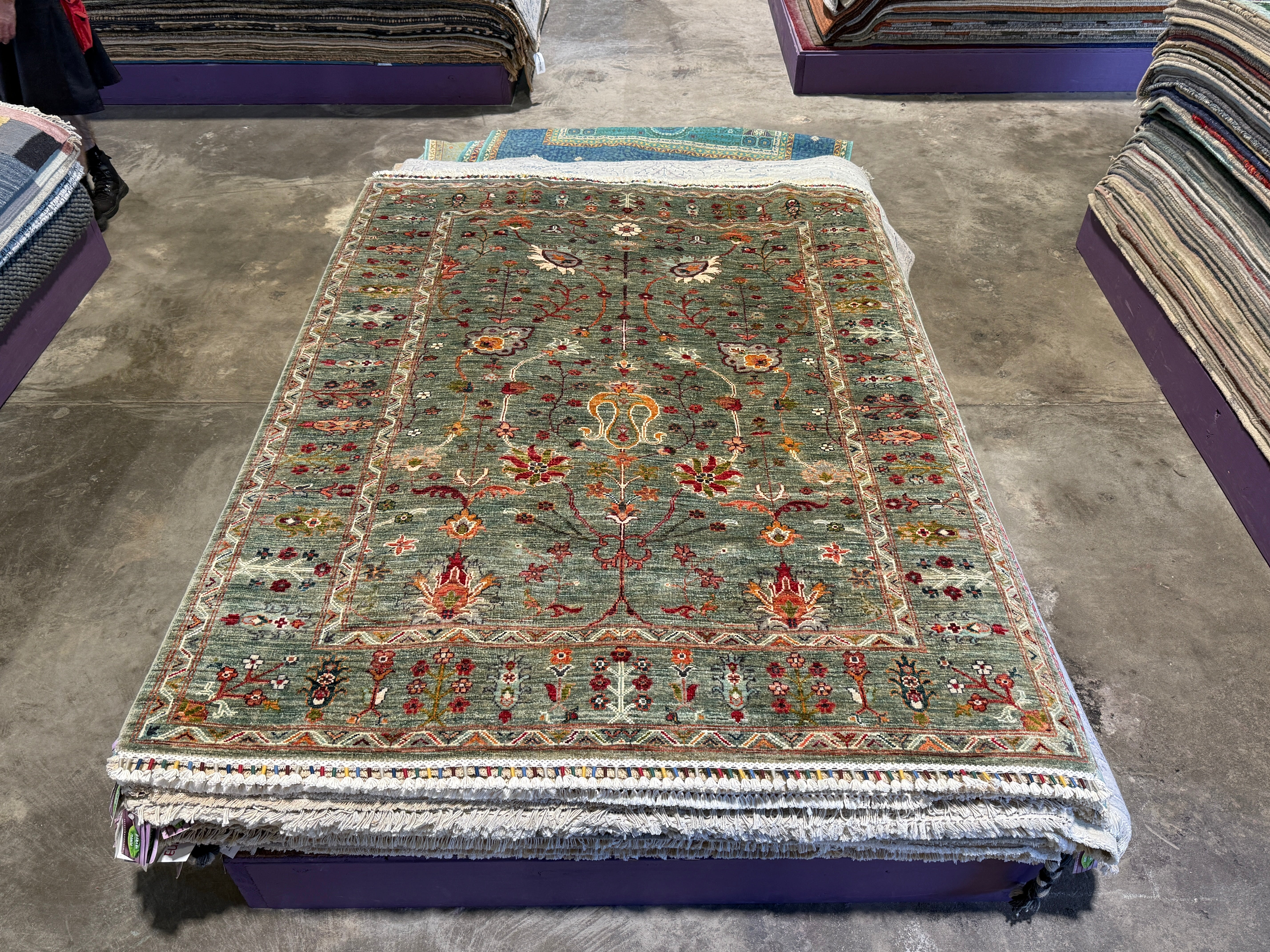Janine Cody 5.1x6.8 Green Afghani Sultani Rug