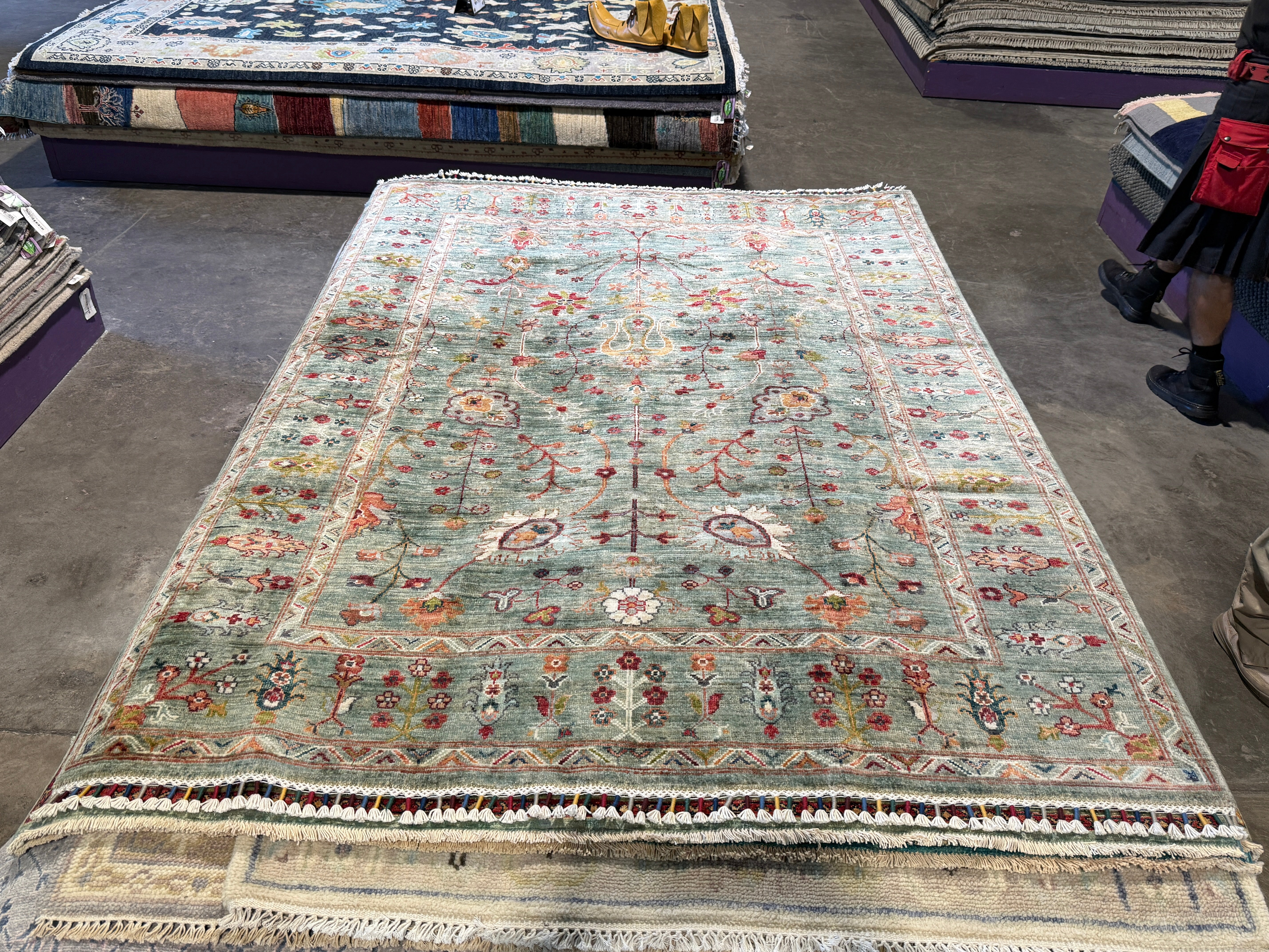 Janine Cody 5.1x6.8 Green Afghani Sultani Rug