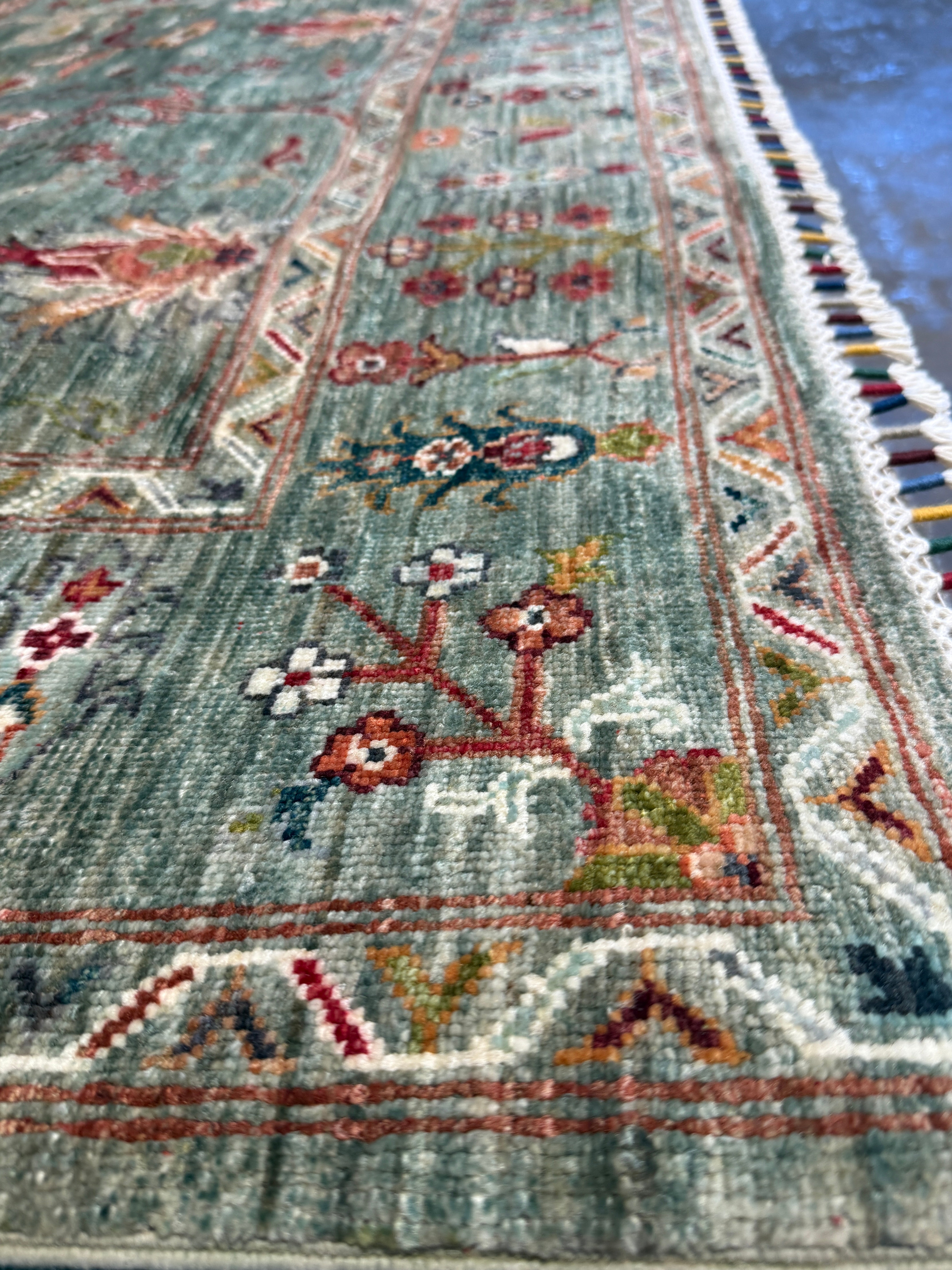 Janine Cody 5.1x6.8 Green Afghani Sultani Rug