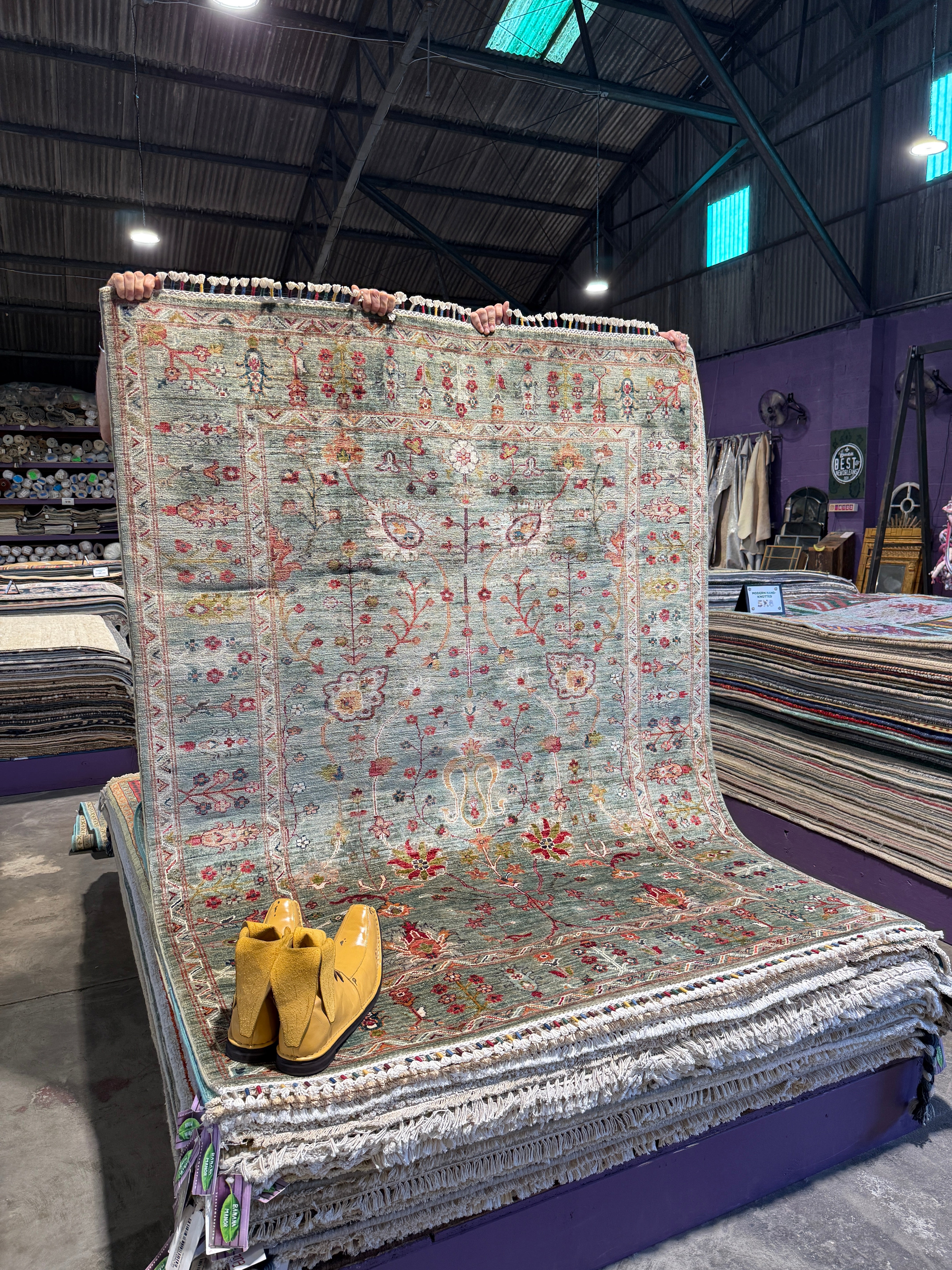 Janine Cody 5.1x6.8 Green Afghani Sultani Rug