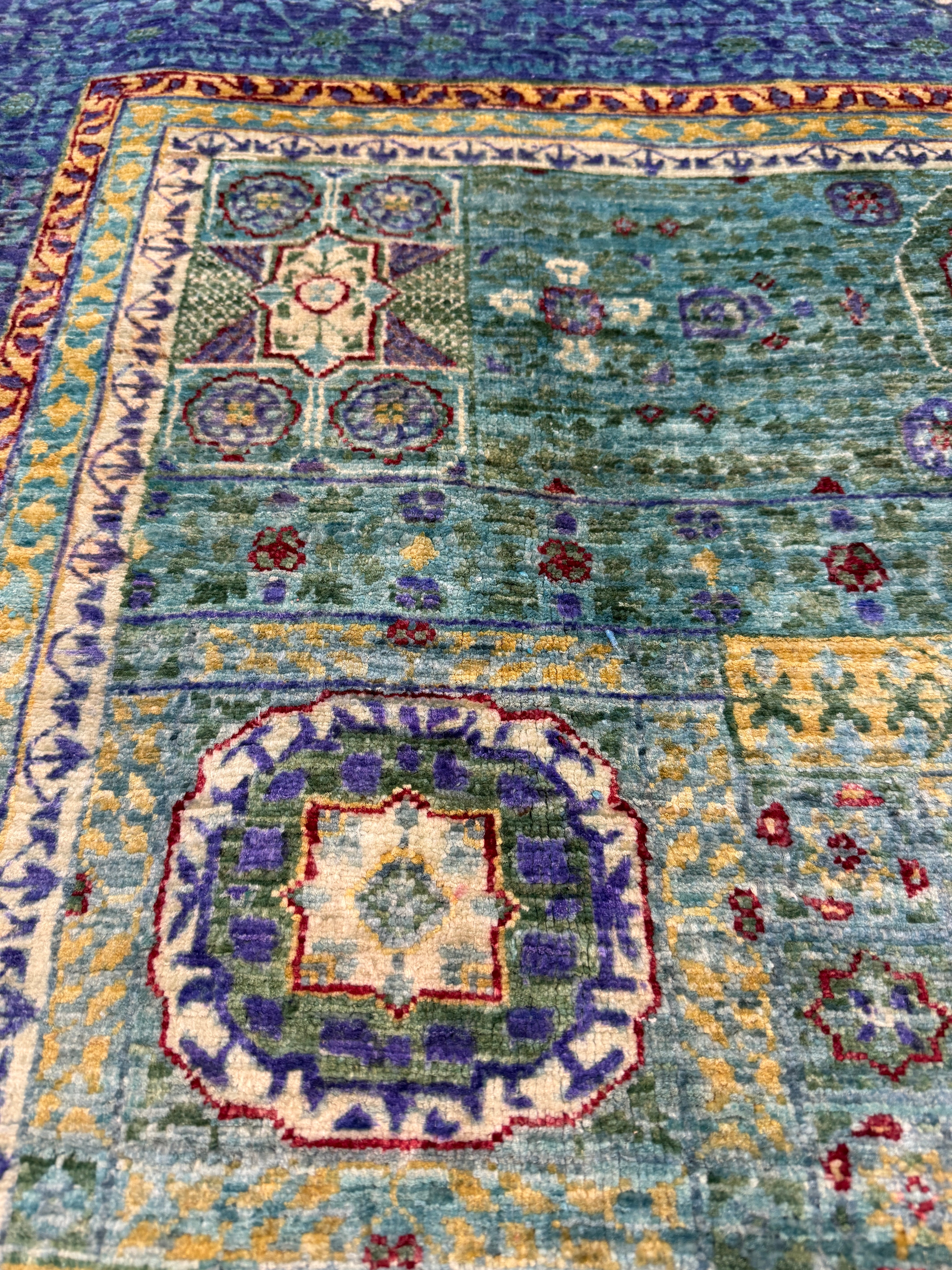 Evelyn Wade 5x6.8 Green and Blue Afghani Mamluk Rug