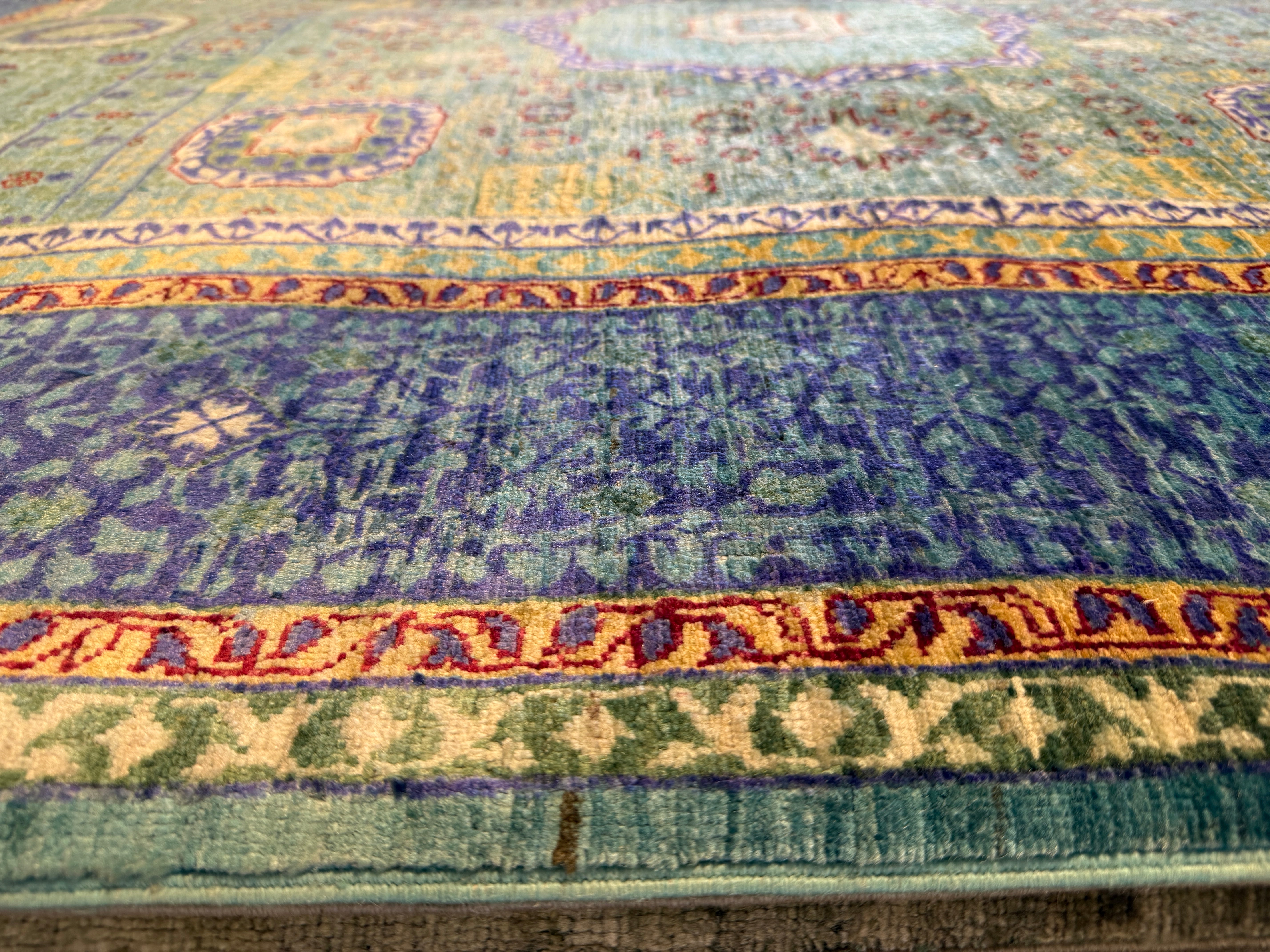 Evelyn Wade 5x6.8 Green and Blue Afghani Mamluk Rug
