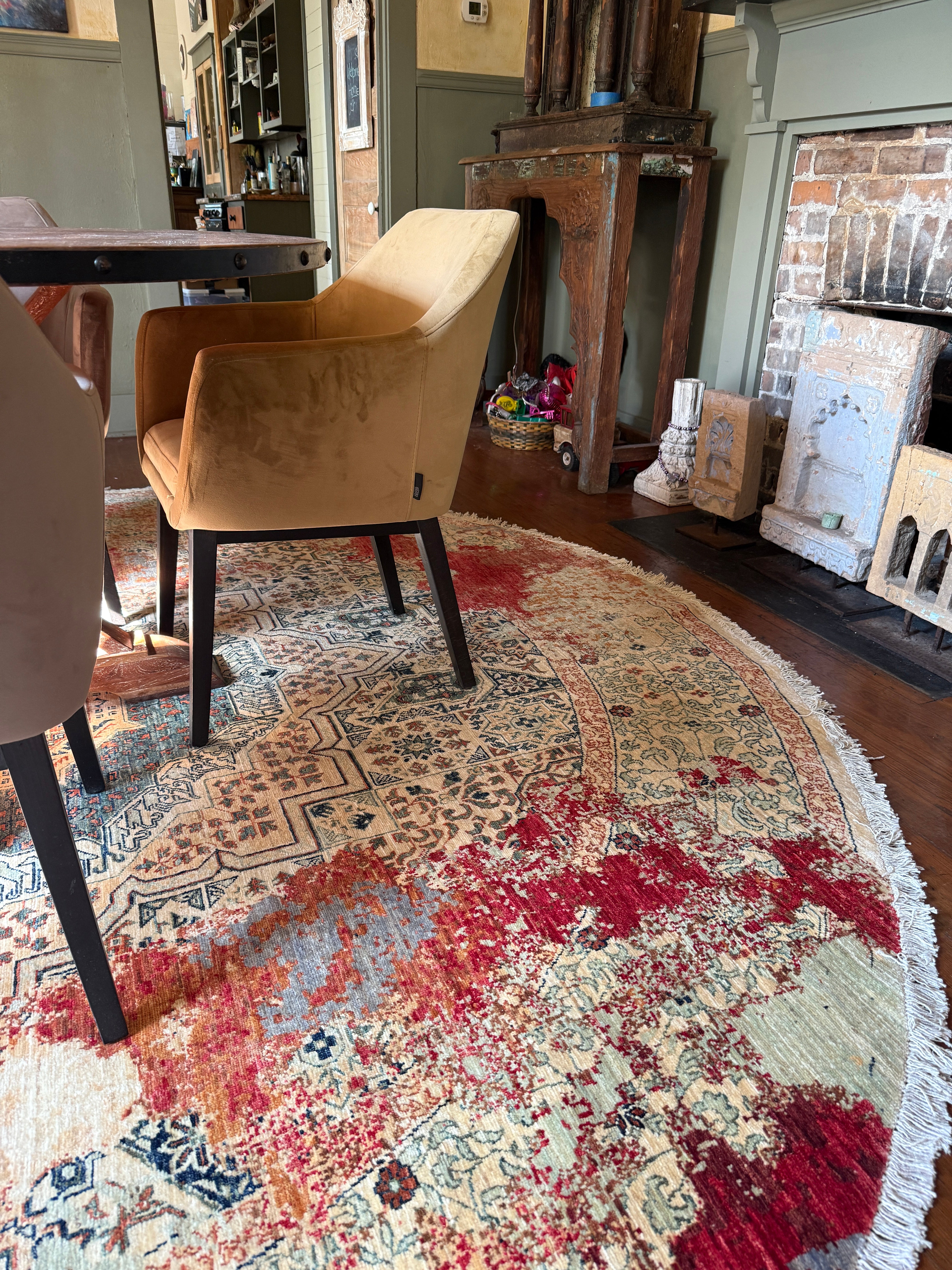 Meaghan Gillenwater 9.9x10 Cream and Red Afghani Mamluk Rug