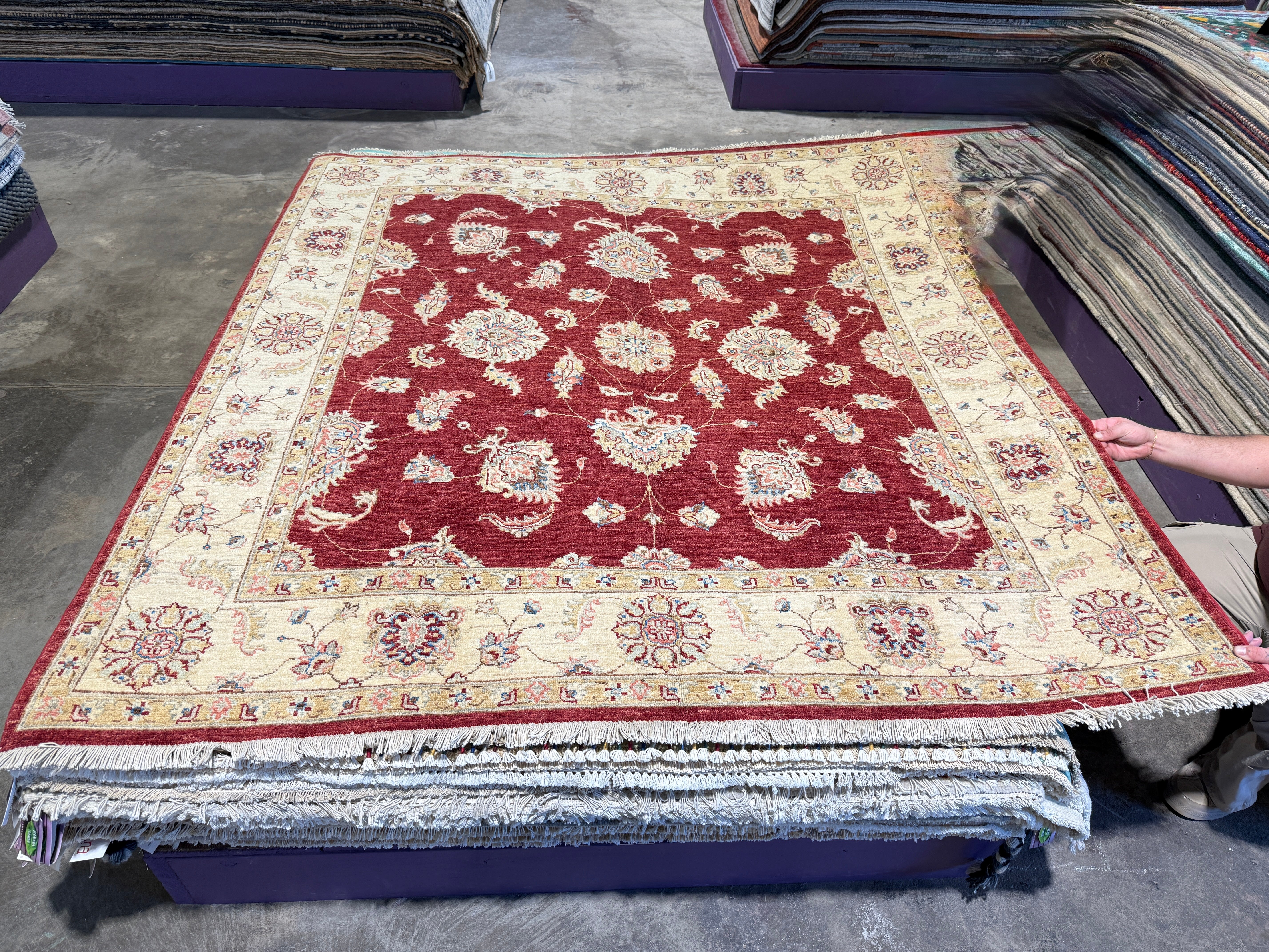 Pamela Johnson 6.1x6.8 Red Afghani Ziegler Rug