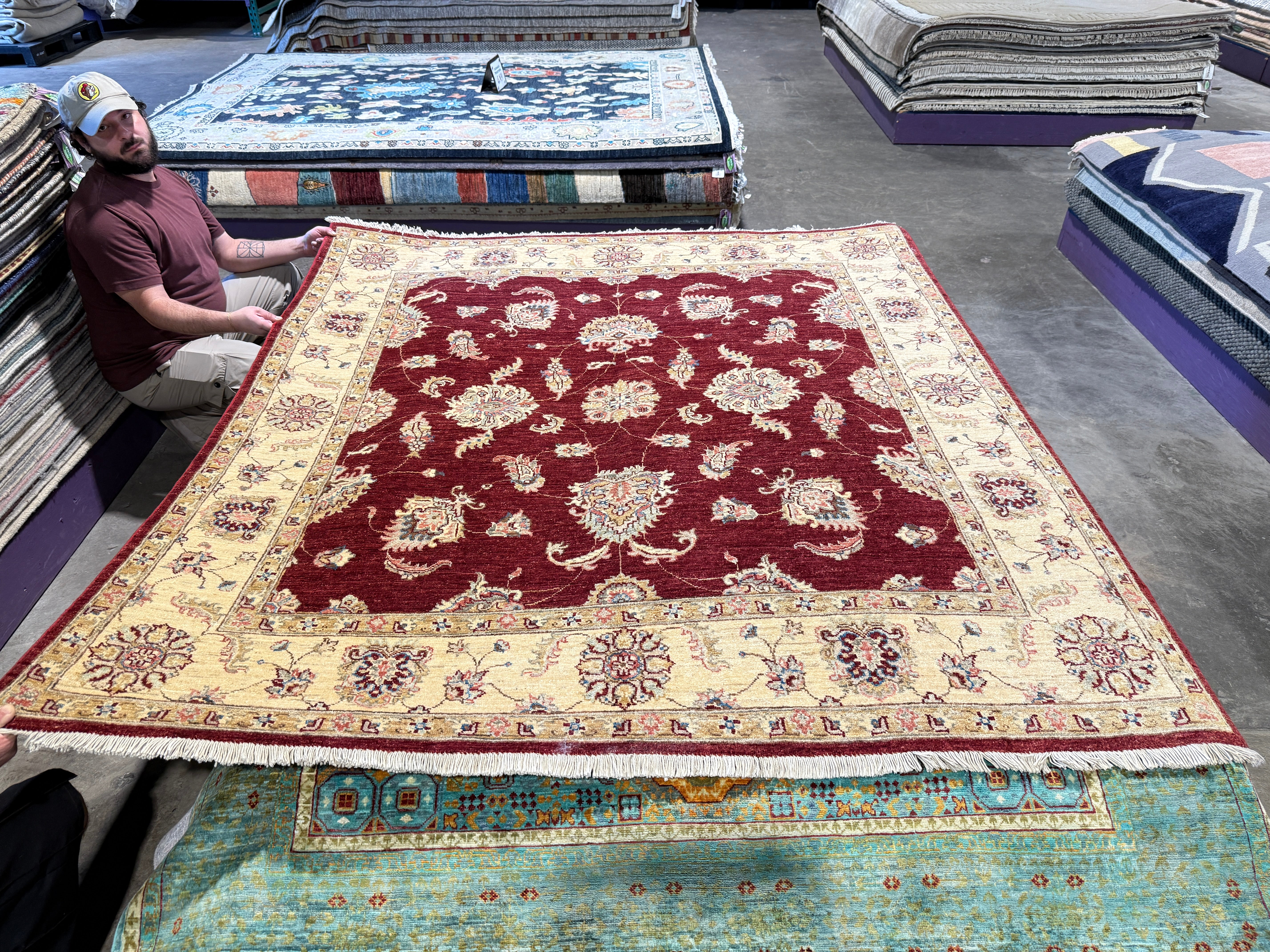 Pamela Johnson 6.1x6.8 Red Afghani Ziegler Rug