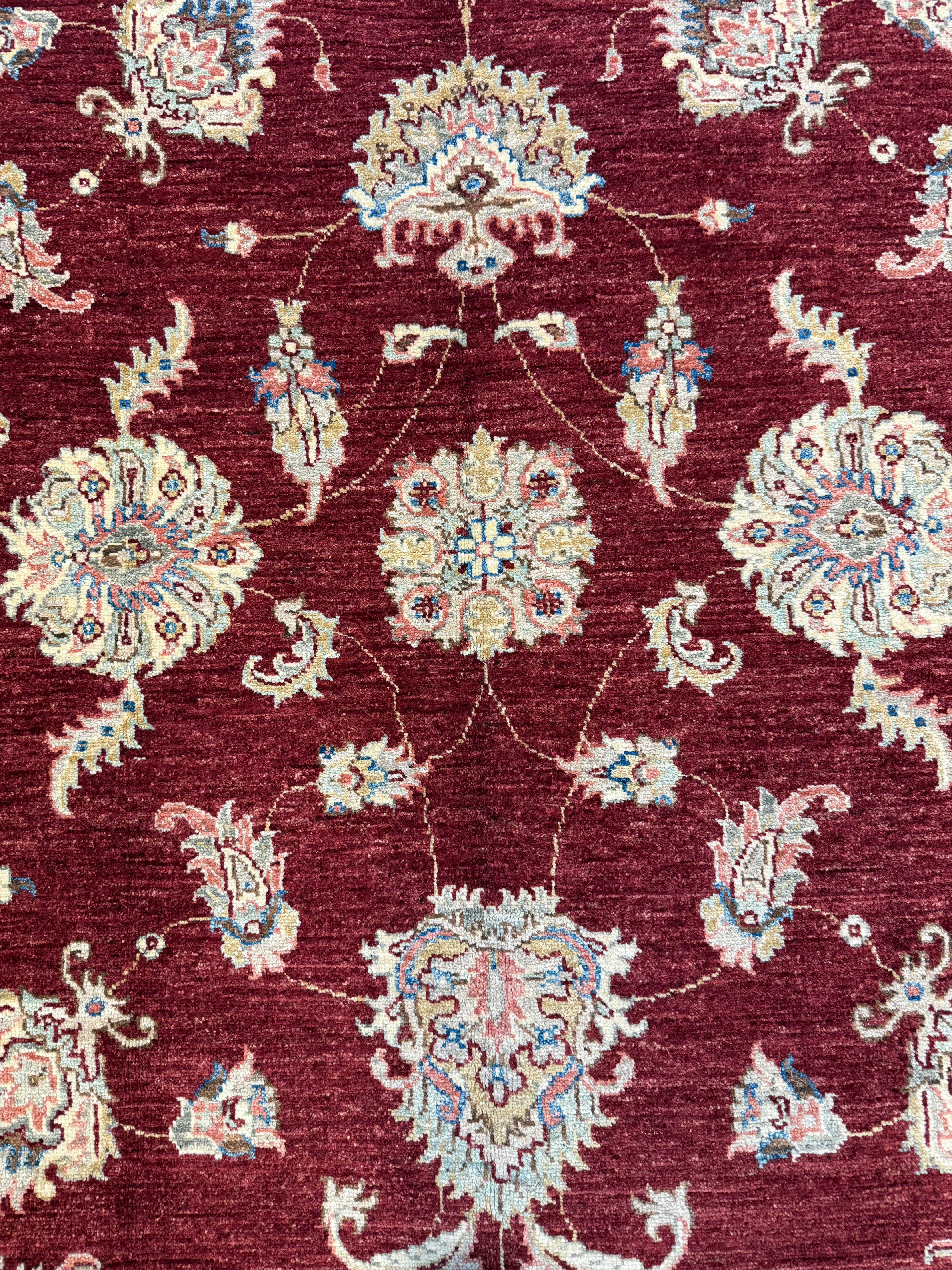 Pamela Johnson 6.1x6.8 Red Afghani Ziegler Rug