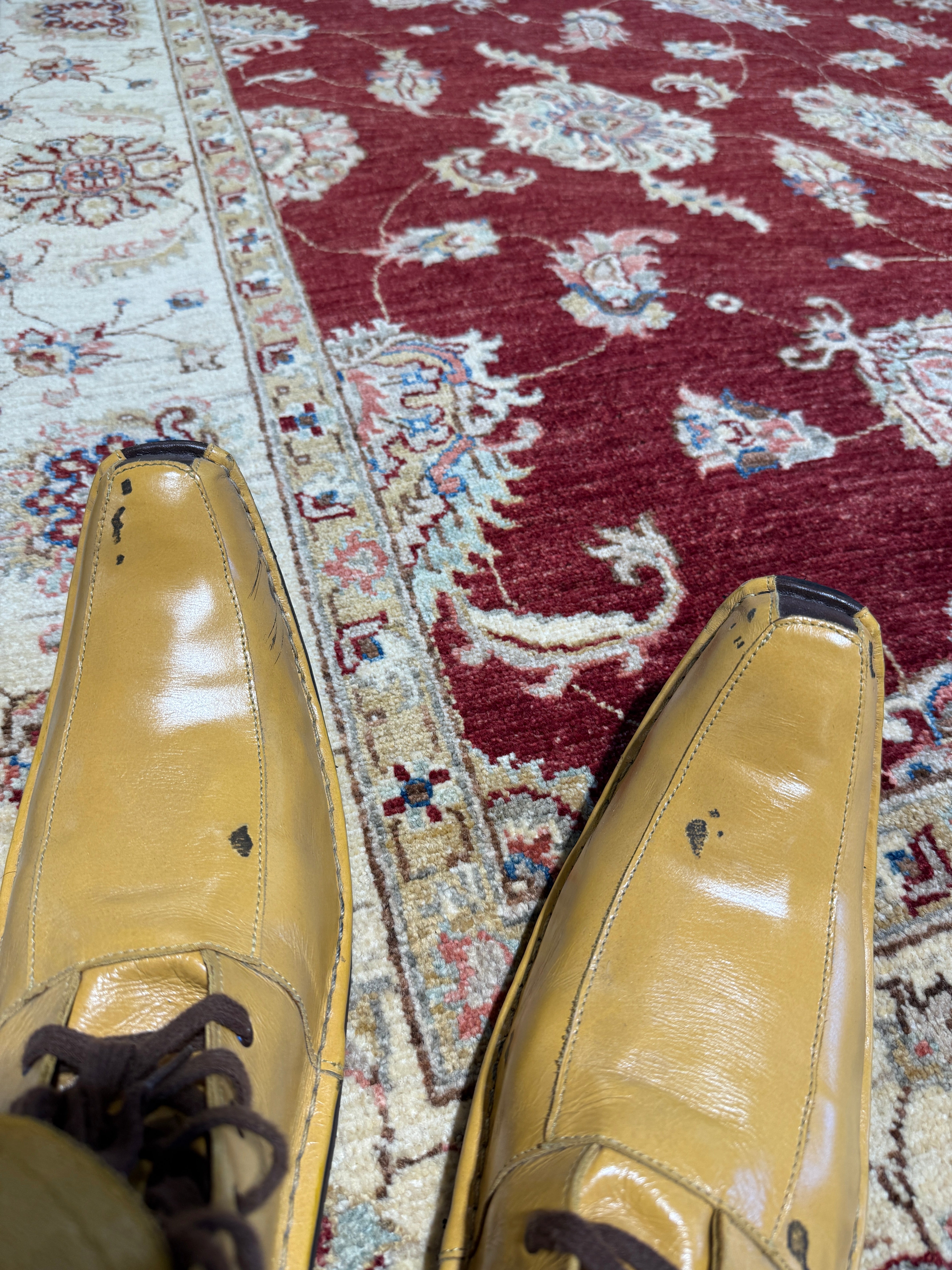 Pamela Johnson 6.1x6.8 Red Afghani Ziegler Rug