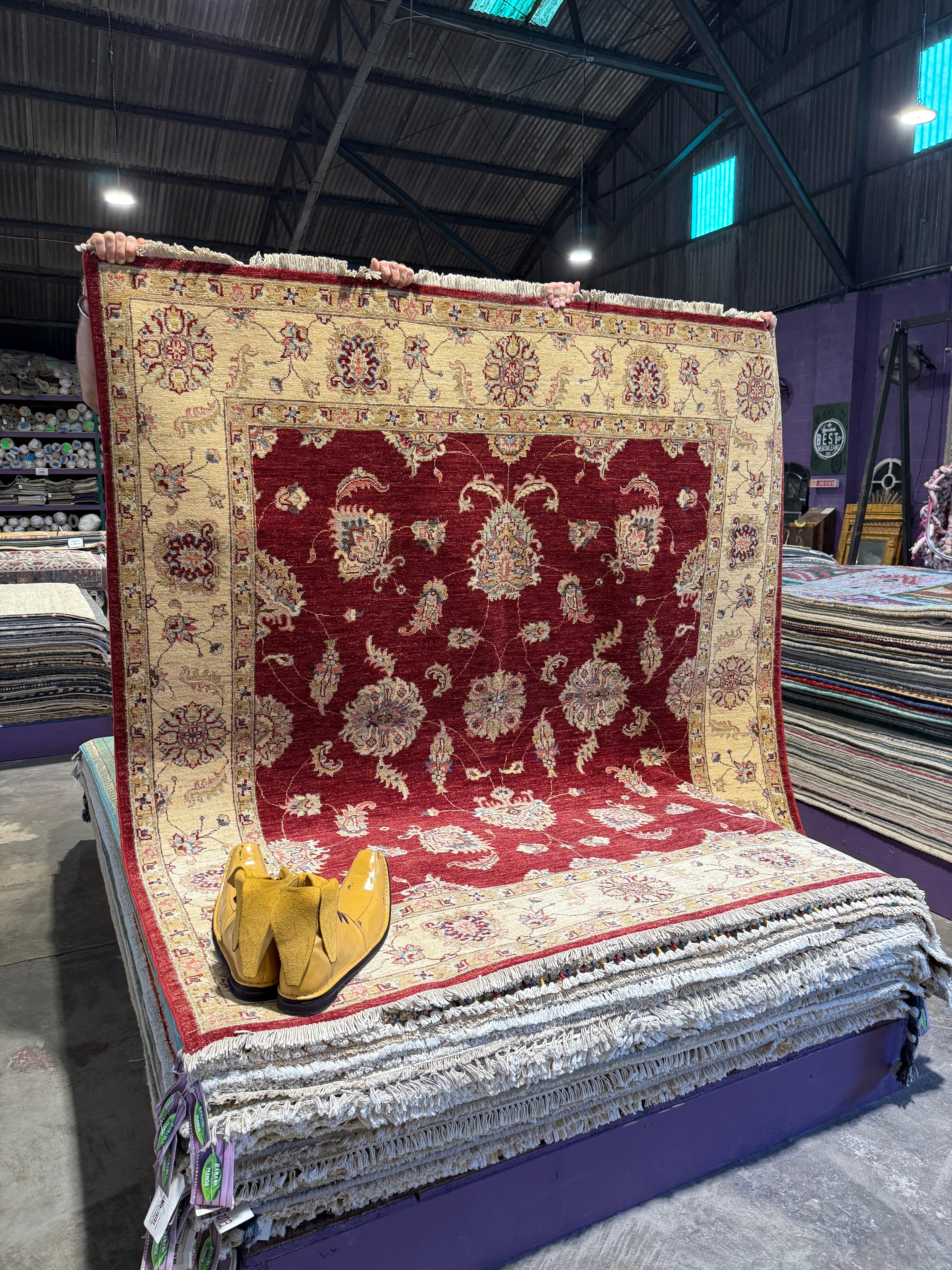 Pamela Johnson 6.1x6.8 Red Afghani Ziegler Rug