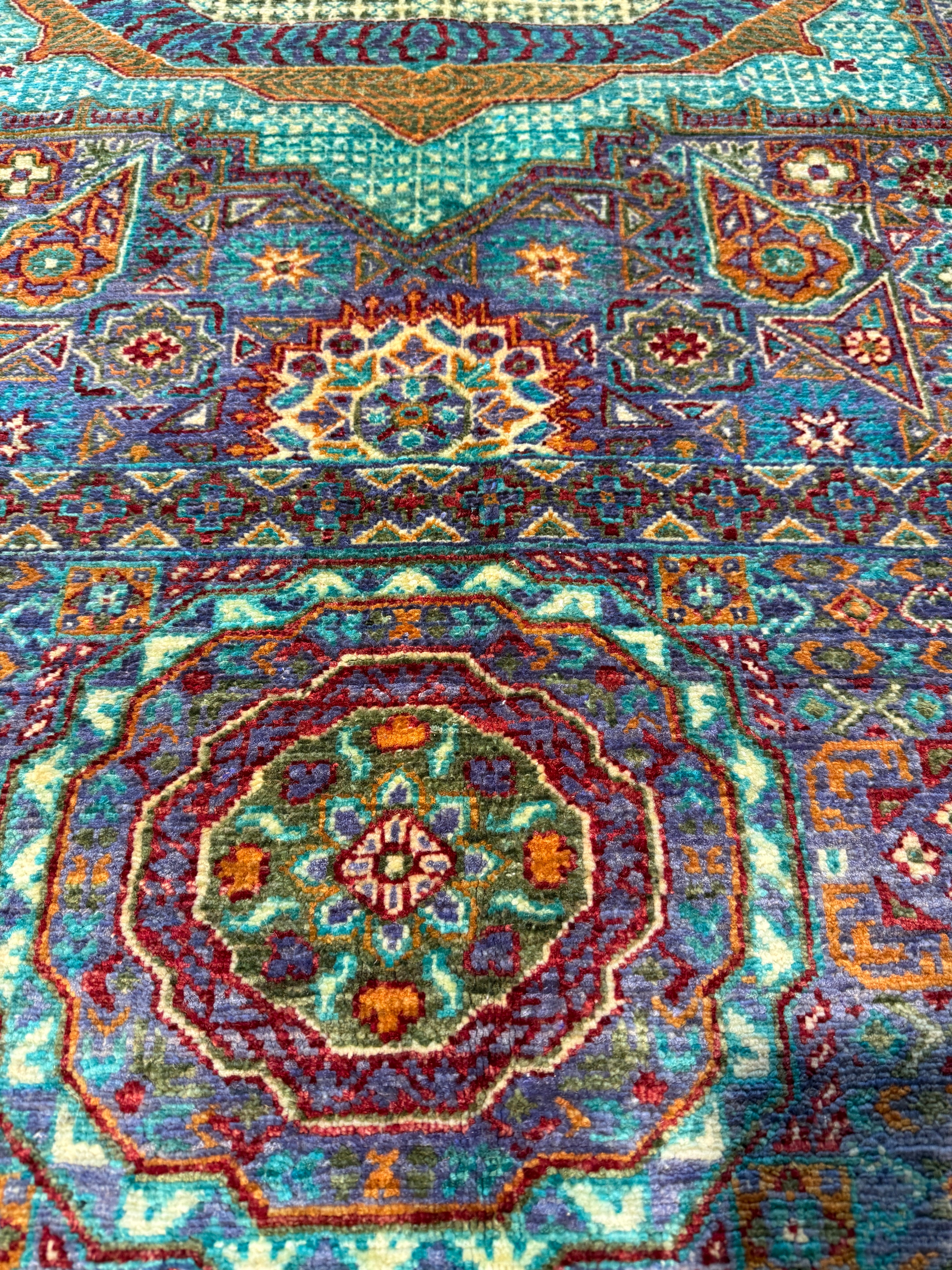 Sydney Topliffe 6.8x9.7 Green and Blue Afghani Mamluk Rug