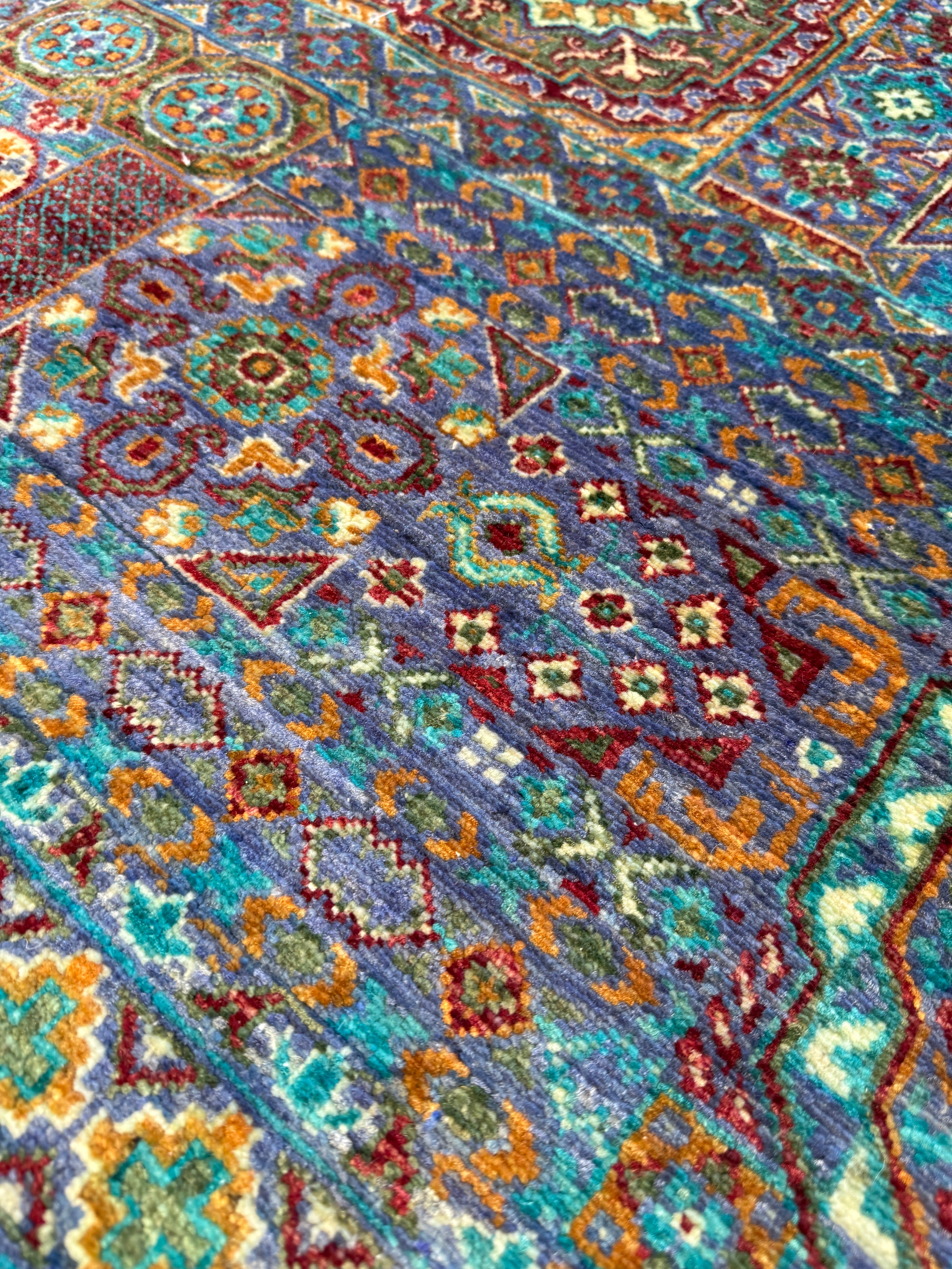 Sydney Topliffe 6.8x9.7 Green and Blue Afghani Mamluk Rug