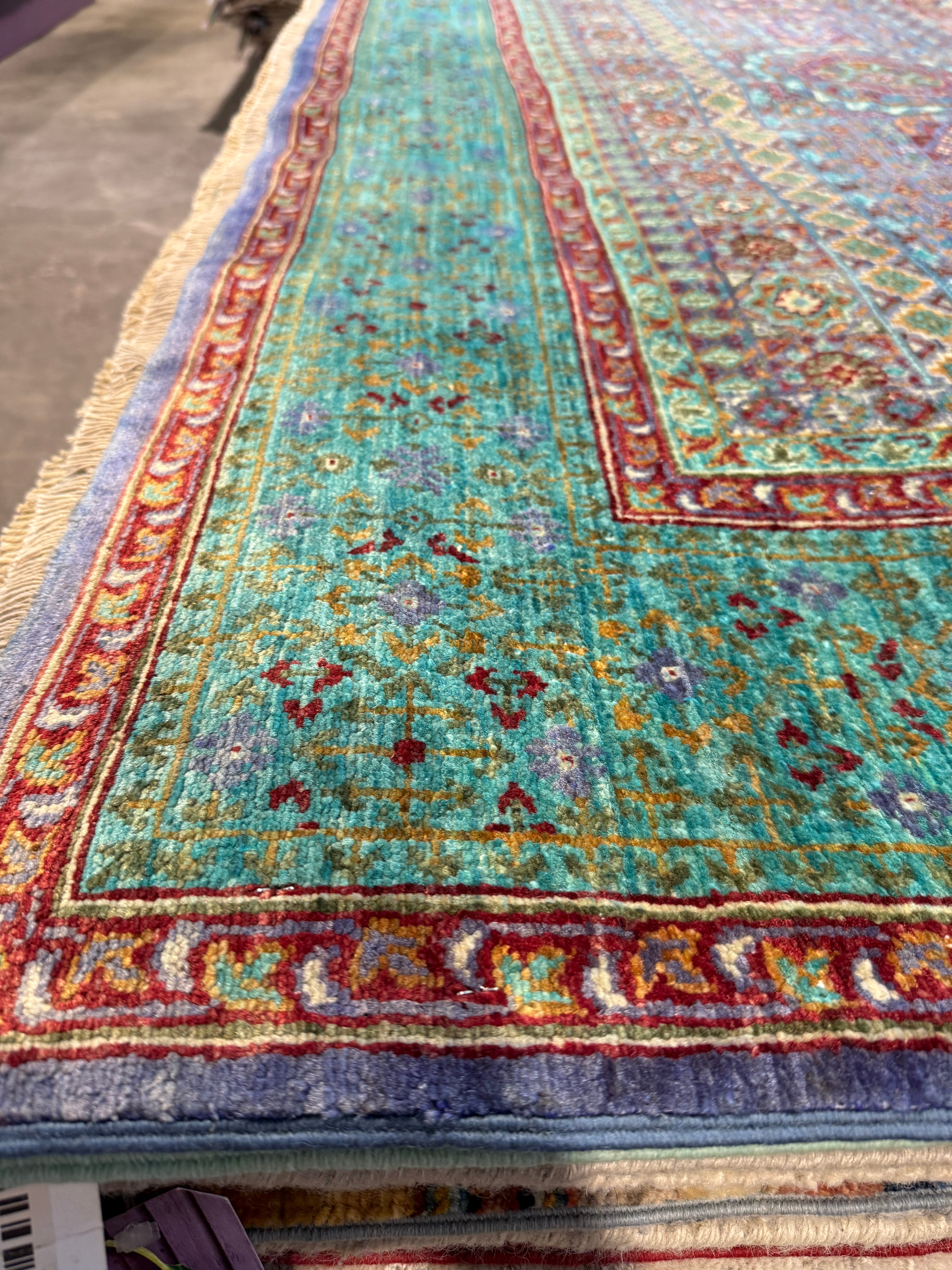 Sydney Topliffe 6.8x9.7 Green and Blue Afghani Mamluk Rug