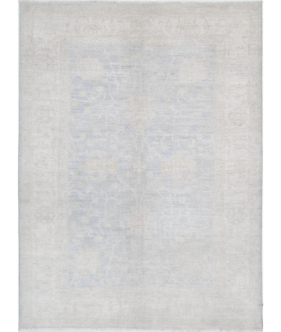 NAME 4.10x6.8 Blue and Ivory Hand-Knotted Humna Rug