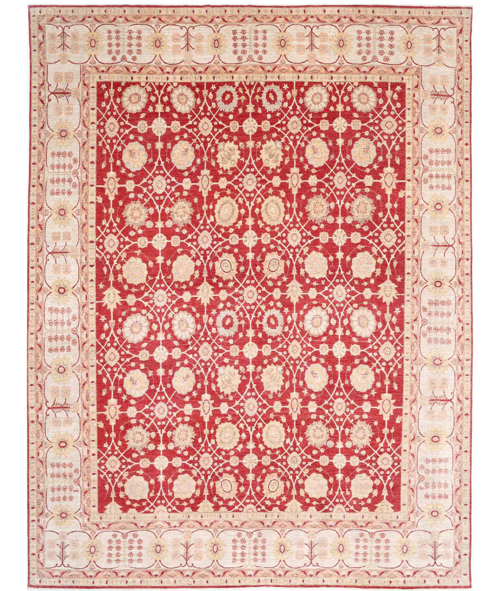 Amanda Furman 12.9x17 Red and Cream Hand-Knotted Ziegler Rug