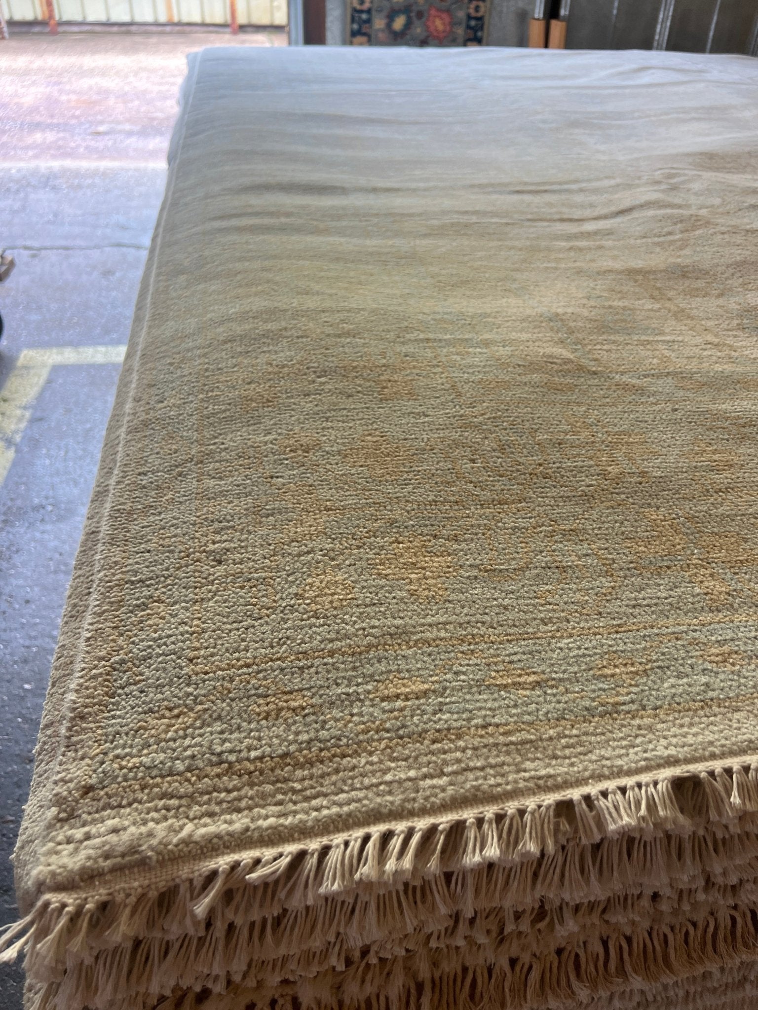 Amber Peel 8.9x12.3 Hand-Knotted Cream and Light Blue Oushak | Banana Manor Rug Factory Outlet