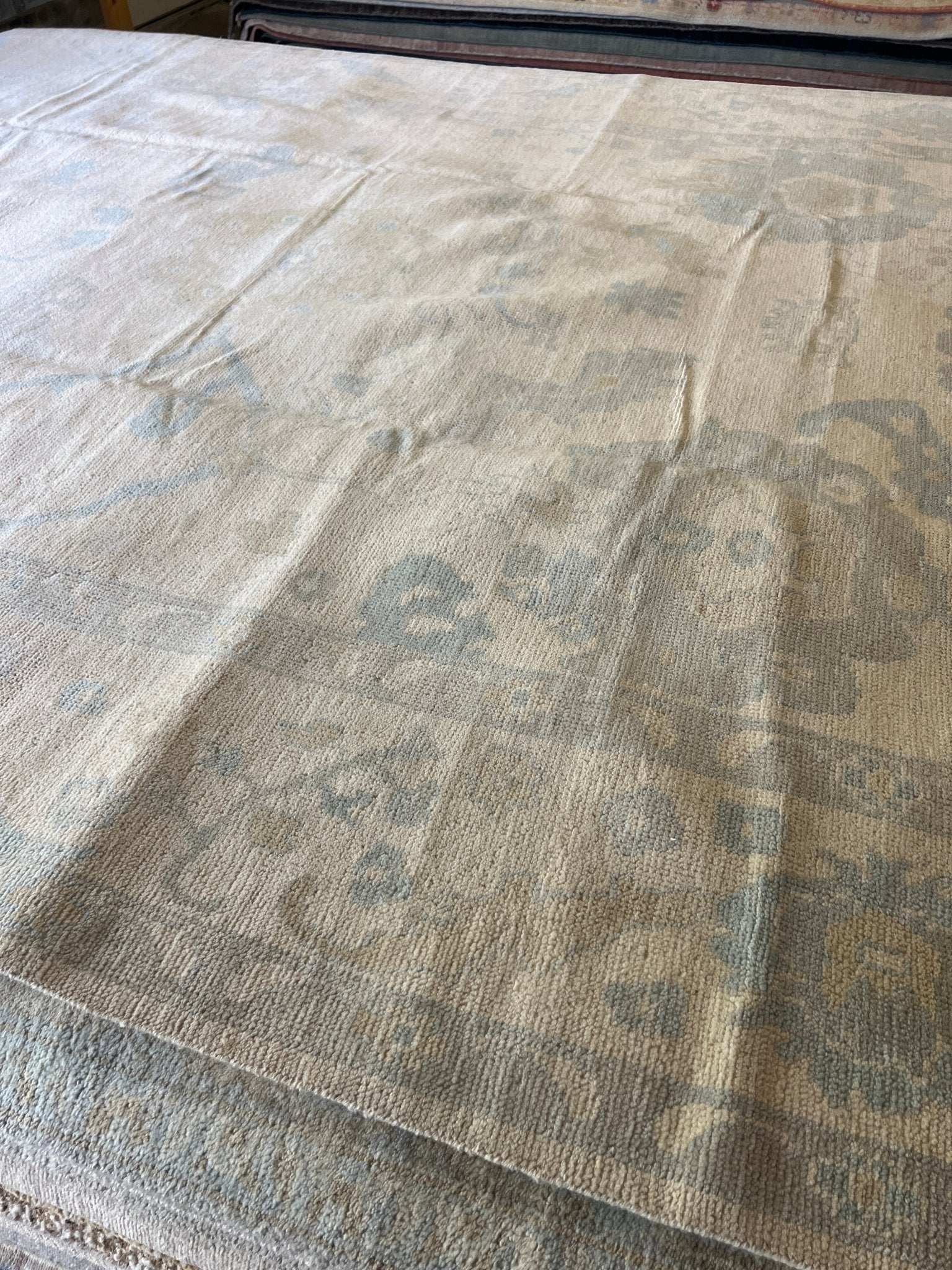 Anya 8.9x12.3 Hand-Knotted Cream and Blue Oushak | Banana Manor Rug Factory Outlet