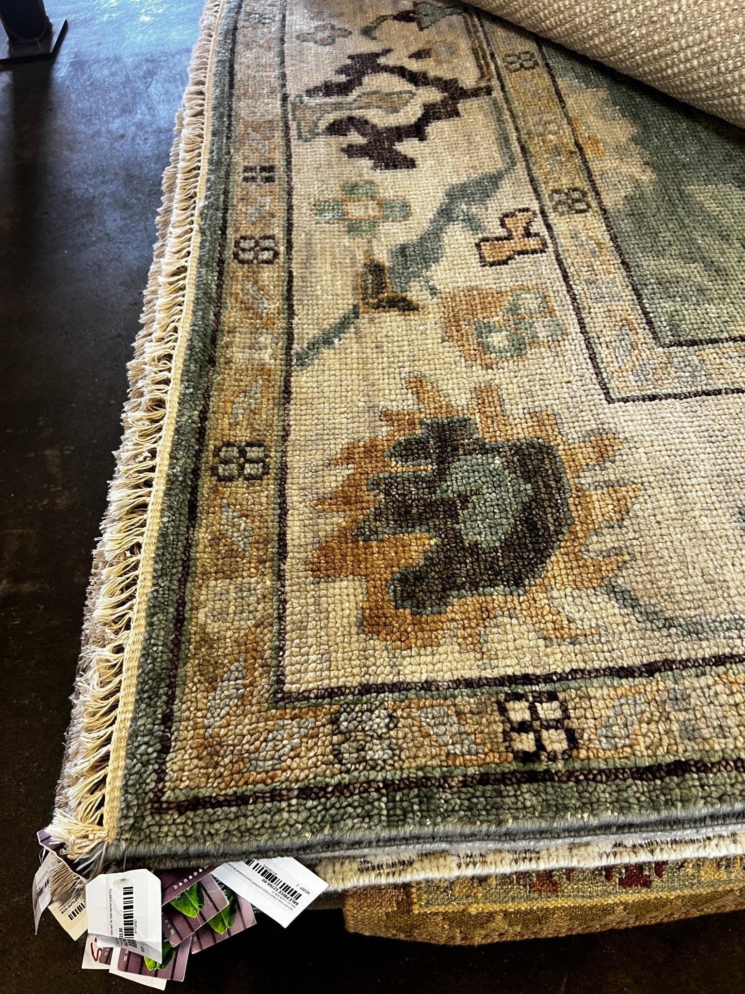 Beata Heuman 9.9x14 Light Green and Tan Hand-Knotted Oushak Rug | Banana Manor Rug Factory Outlet