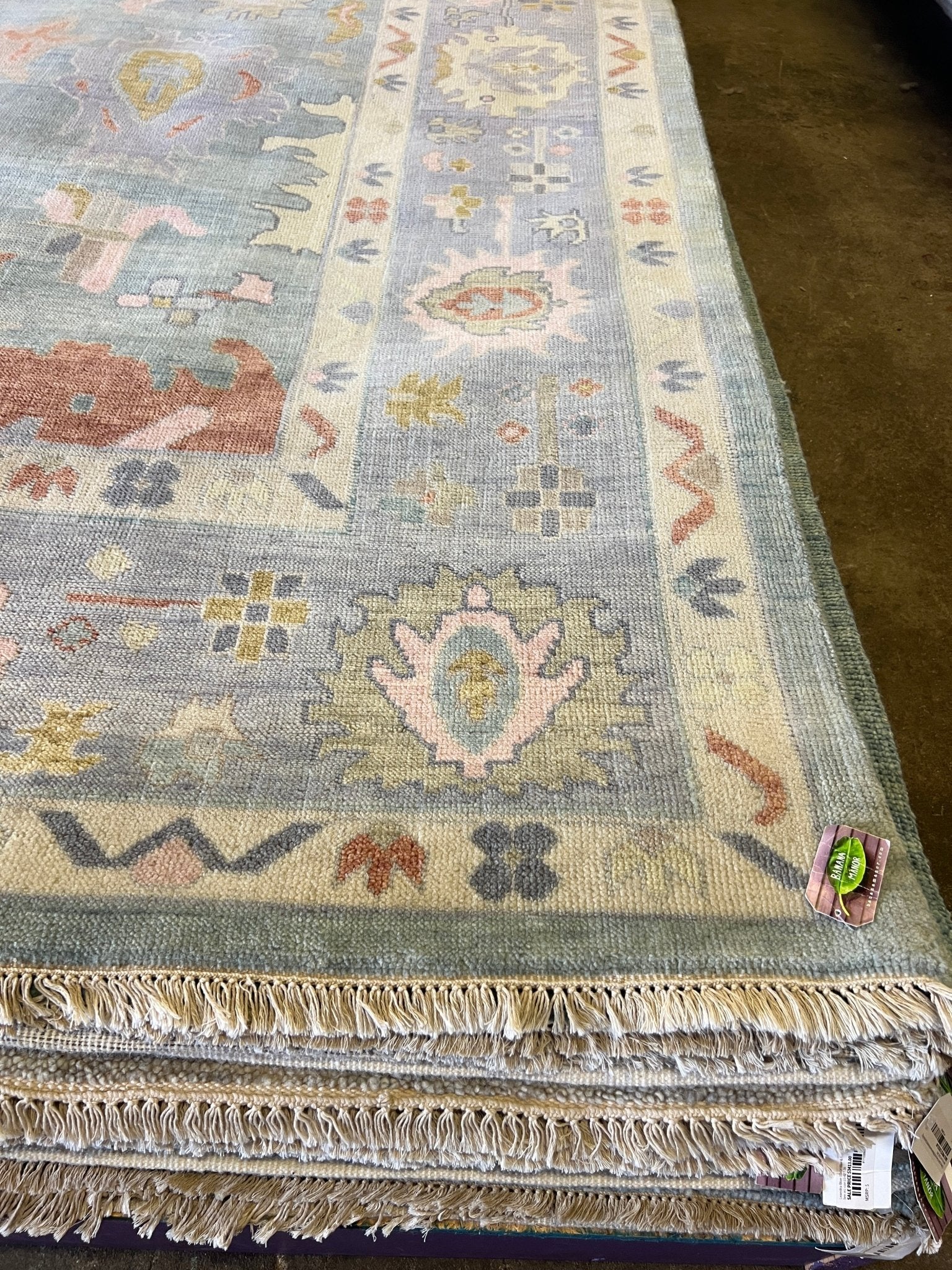 Belle 10x13.9 Aqua Blue Hand-Knotted Oushak Rug | Banana Manor Rug Factory Outlet