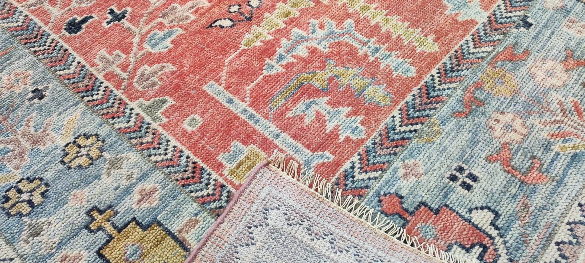 Catherine Garglealot 10x13.9 Pink and Light Green Hand-Knotted Oushak Rug | Banana Manor Rug Factory Outlet