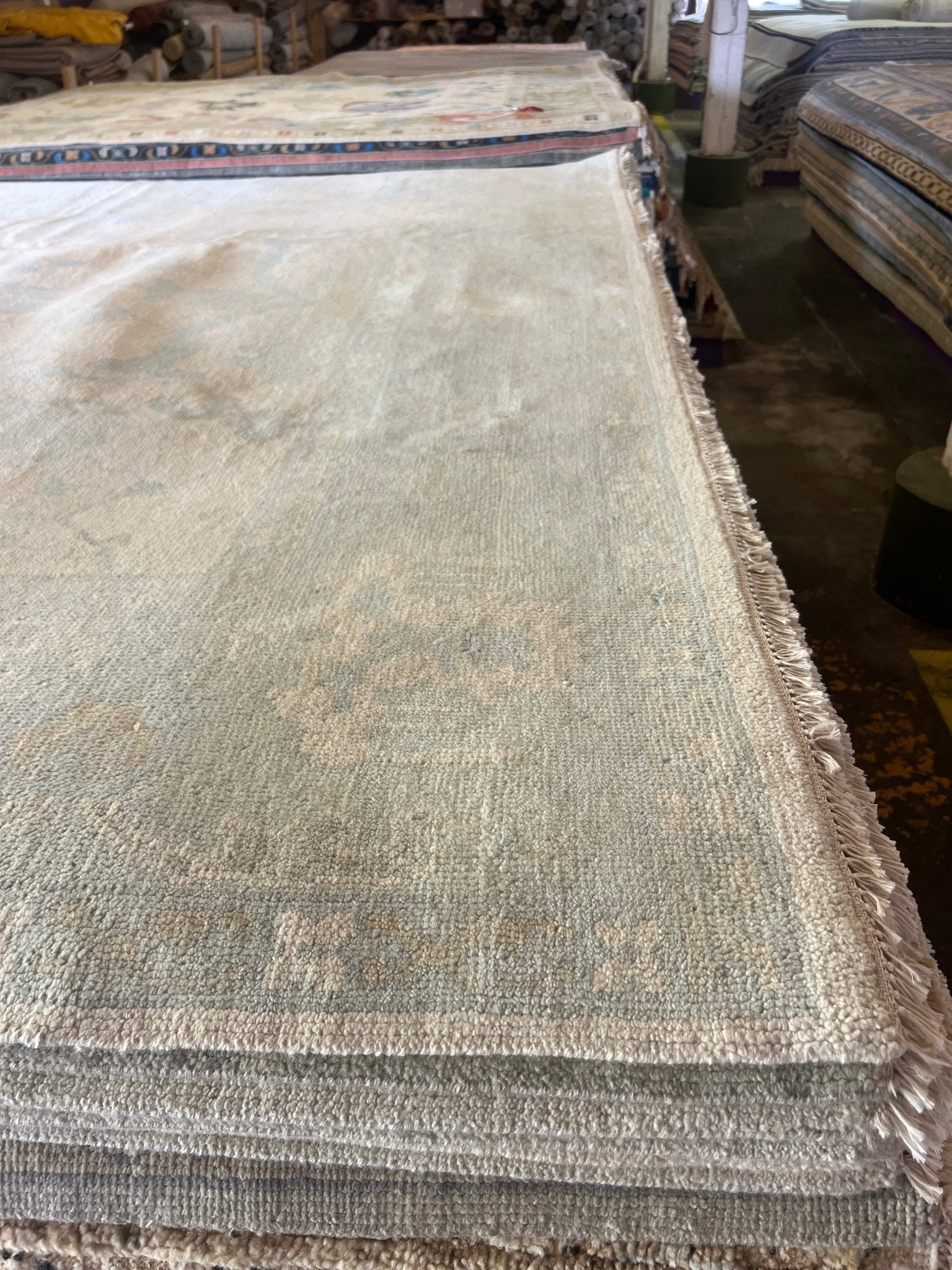 Charlyne 8.11x12.1 Hand-Knotted Cream and Green Oushak | Banana Manor Rug Factory Outlet